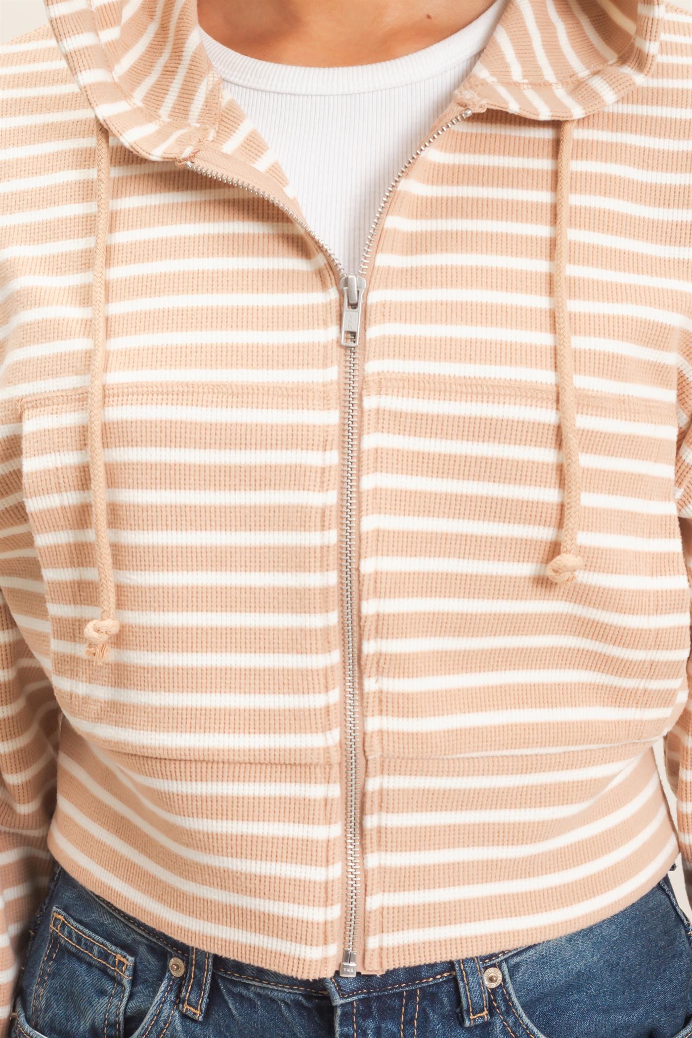 Wholesale Striped Zip-Up Hoodie Hoodies DZ26E433 SAND DOUBLE ZERO
