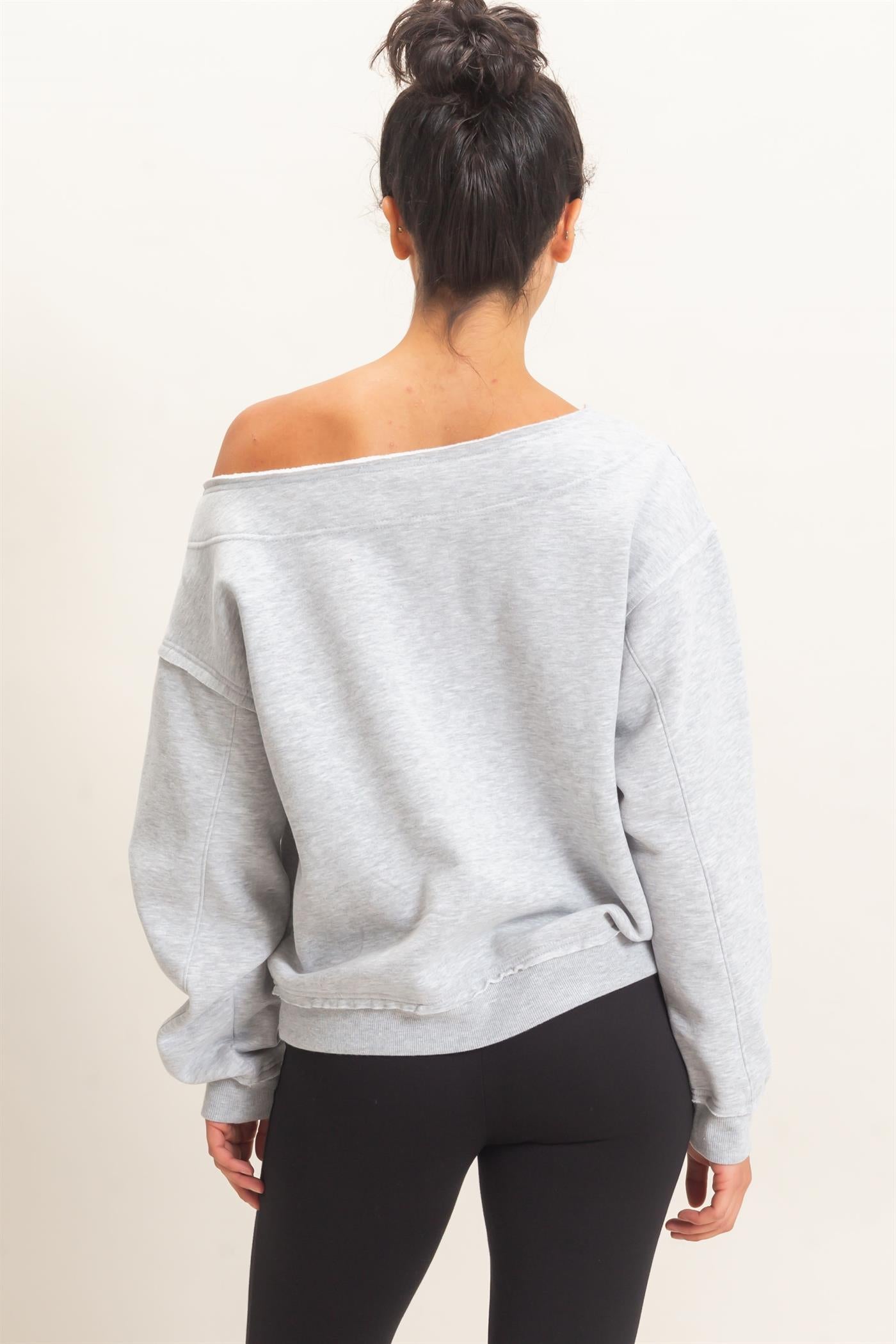 Wholesale Off Shoulder Sweatshirt Sweatshirts DZ26C880 HEATHER GRAY DOUBLE ZERO