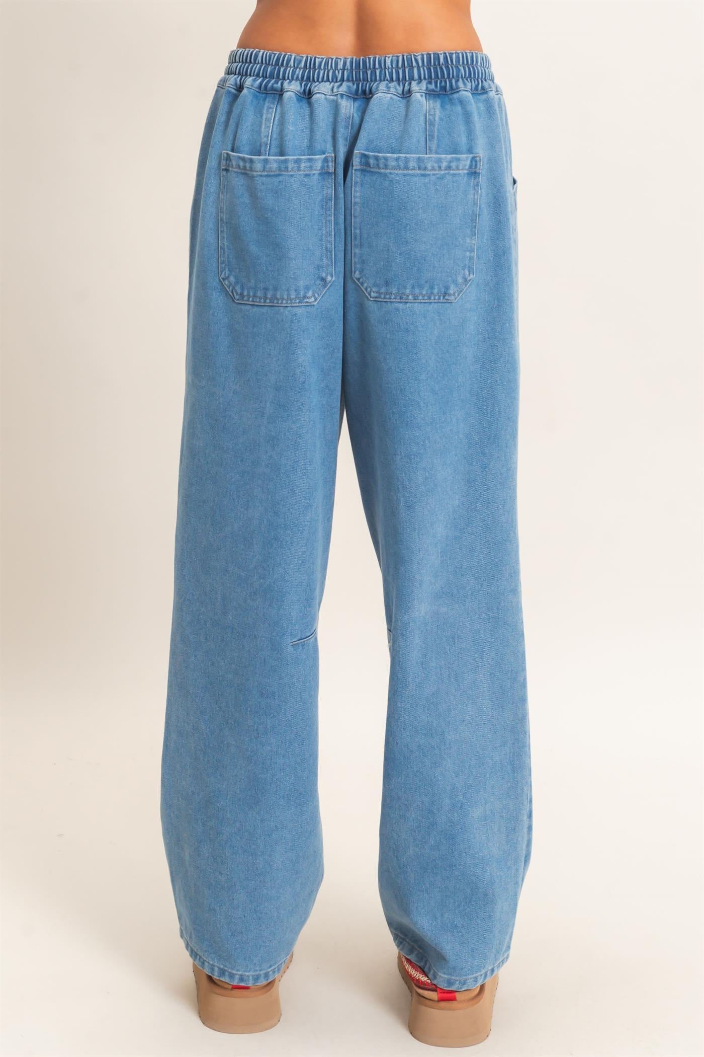 Wholesale Elastic Waist Denim Pants Pants DZ26F306 MEDIUM BLUE DOUBLE ZERO