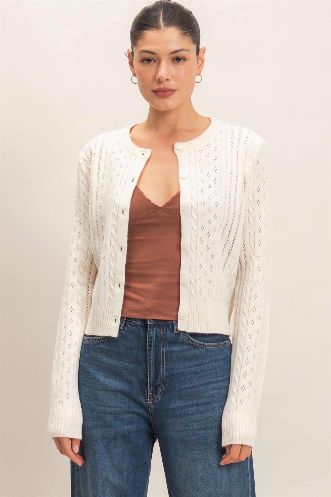 Wholesale Cable Knit Cardigan Cardigans HF26E150 WARM CREAM HYFVE
