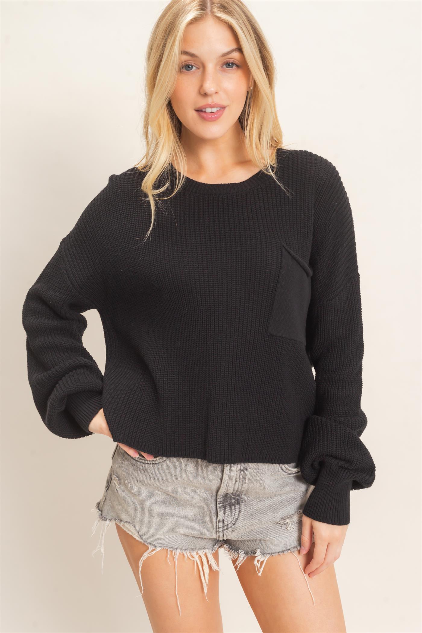 Wholesale Ribbed Drop Shoulder Sweater Sweaters HF26F181 BLACK HYFVE