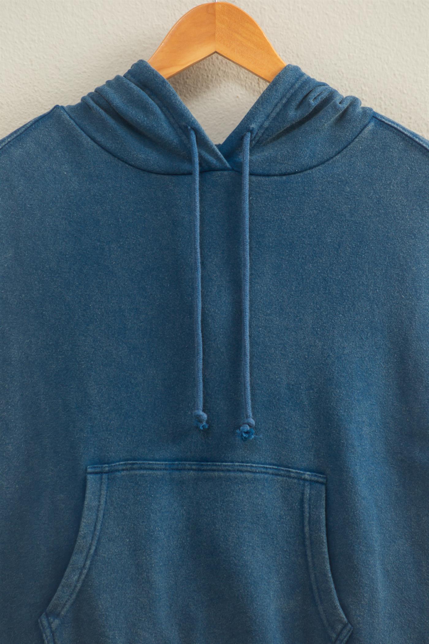 Wholesale Acid Washed Sleeveless Hooded Kangaroo Pocket Top Hoodies DZ26A411 NAVY DOUBLE ZERO