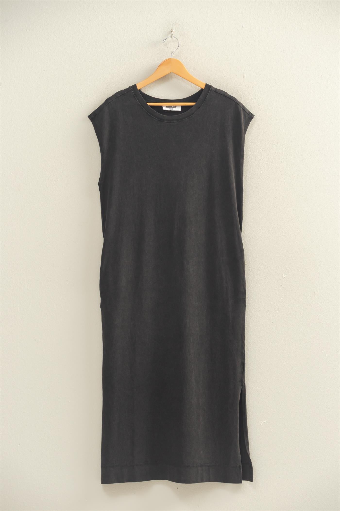 Wholesale Mineral Wash Cap Sleeve Midi Dress Dresses DZ26A049 BLACK DOUBLE ZERO