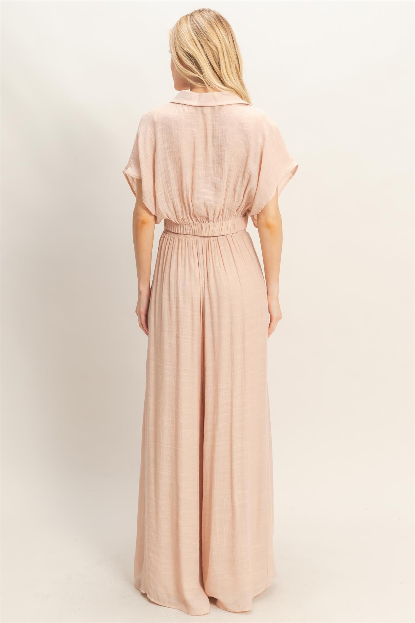 Wholesale Collared Wrap Top & Wide-Leg Pants Set Clothing HF26C286-SET-D ALMOND HYFVE