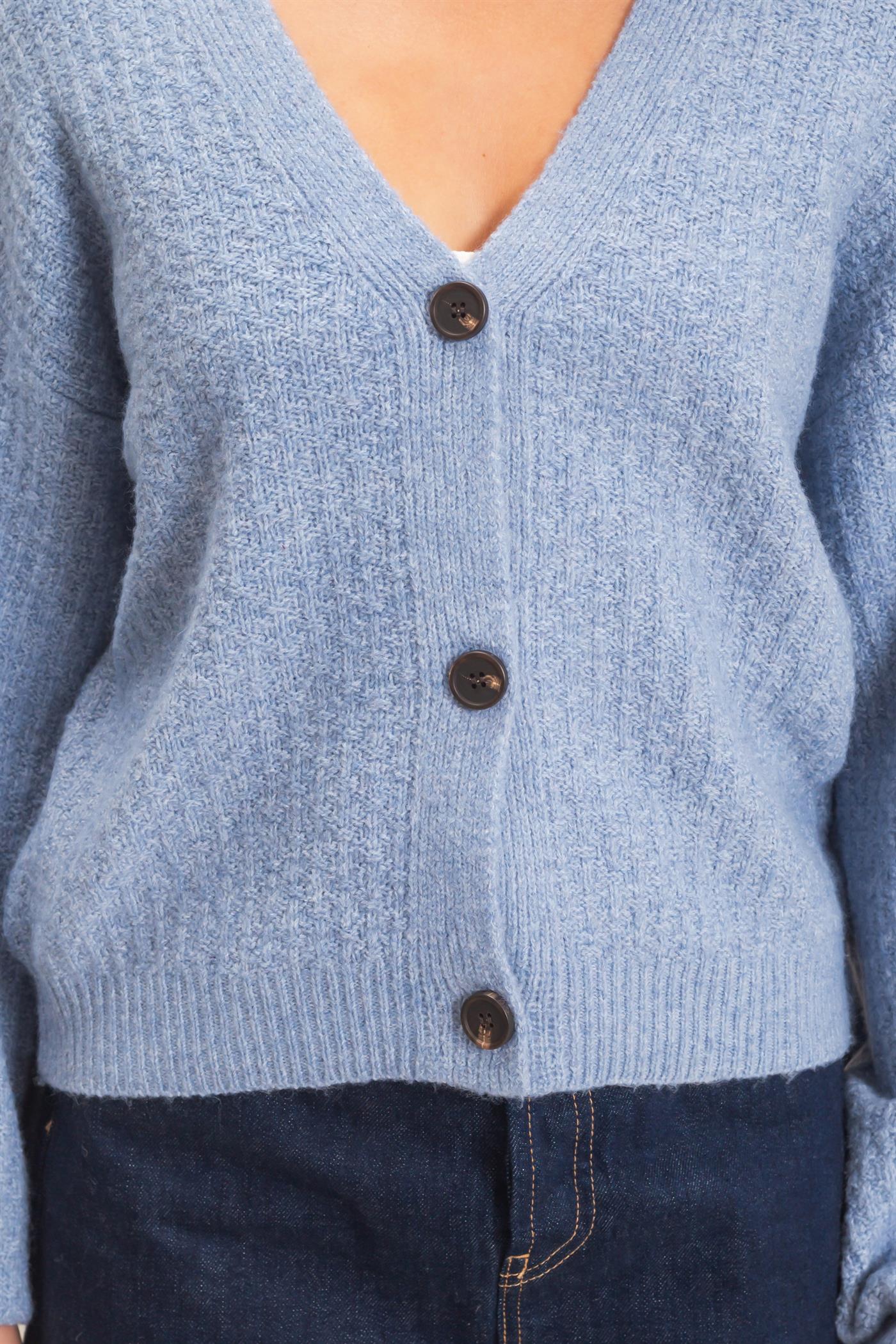Wholesale Textured V-Neck Cardigan Cardigans DZ26E080 DUSTY BLUE DOUBLE ZERO