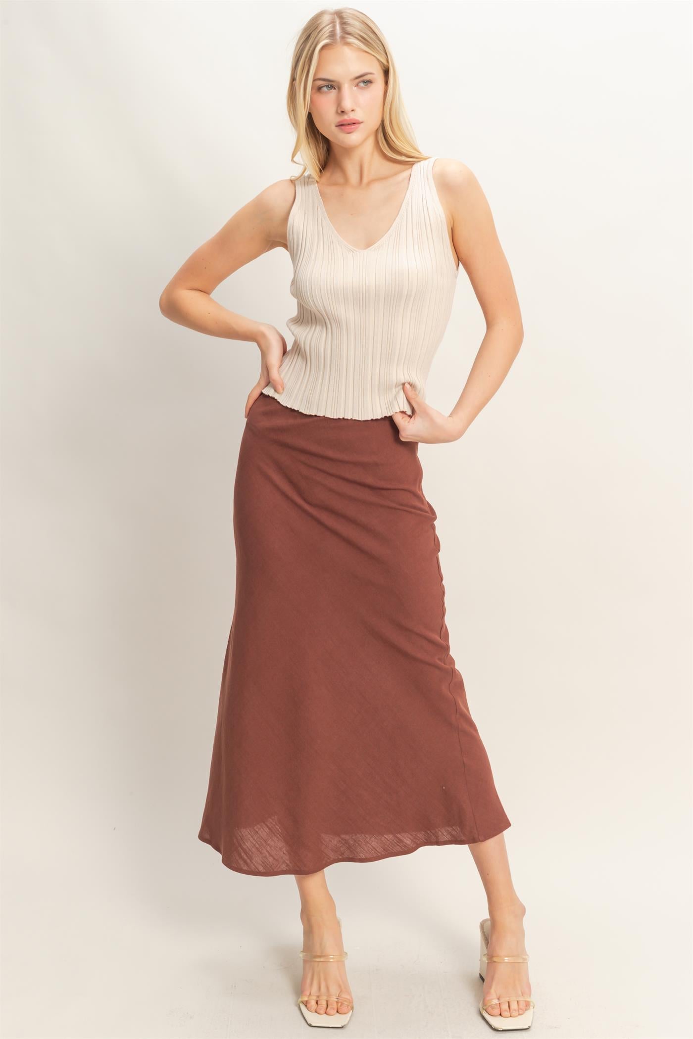 Wholesale Ribbed V-Neck Tank Top Sweaters HF26C331 SAND HYFVE