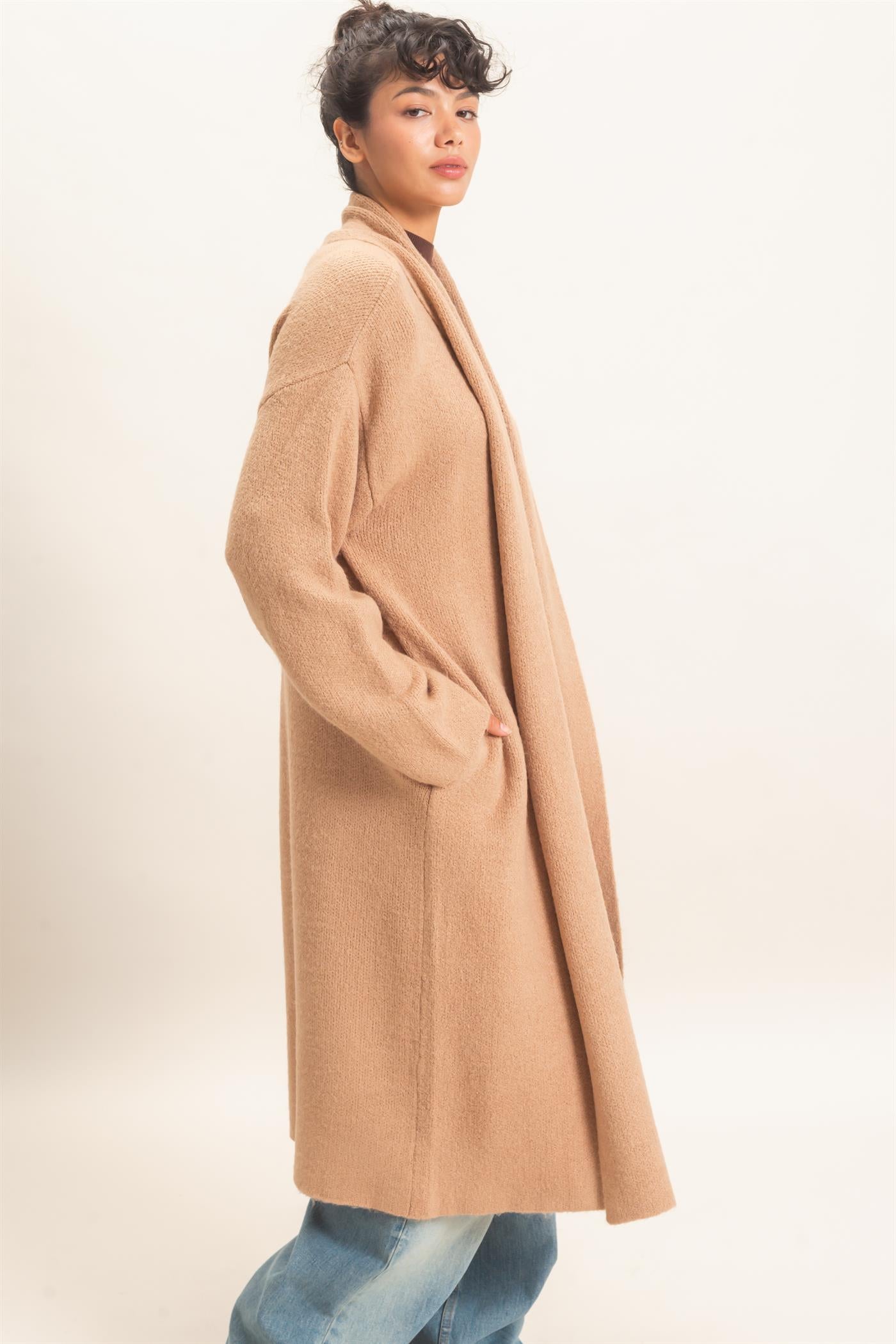 Wholesale Duster Cardigan Sweaters DZ26E267 DARK TAUPE DOUBLE ZERO