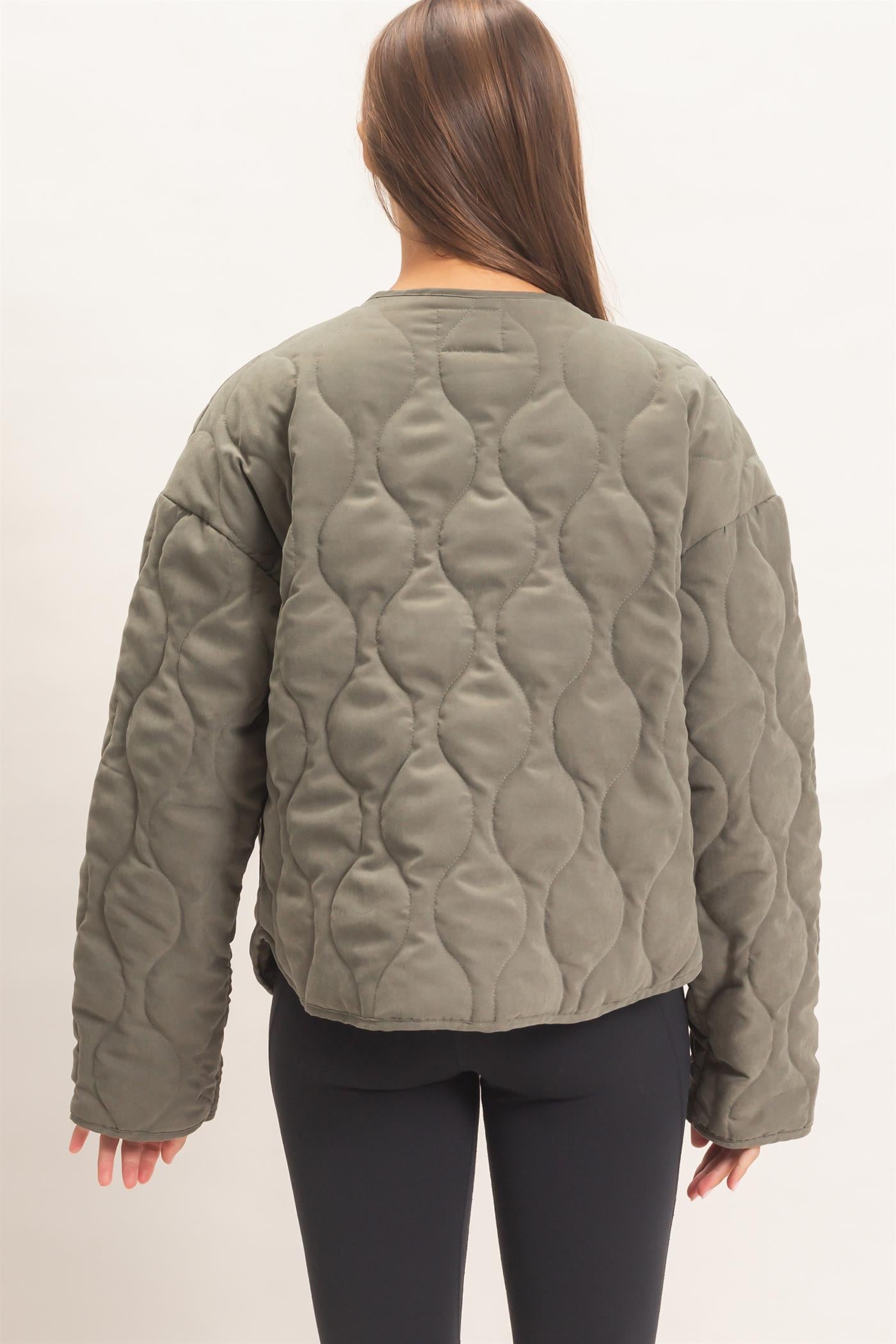 Wholesale Quilted Button Front Jacket Coats & Jackets DZ26F254 OLIVE DOUBLE ZERO