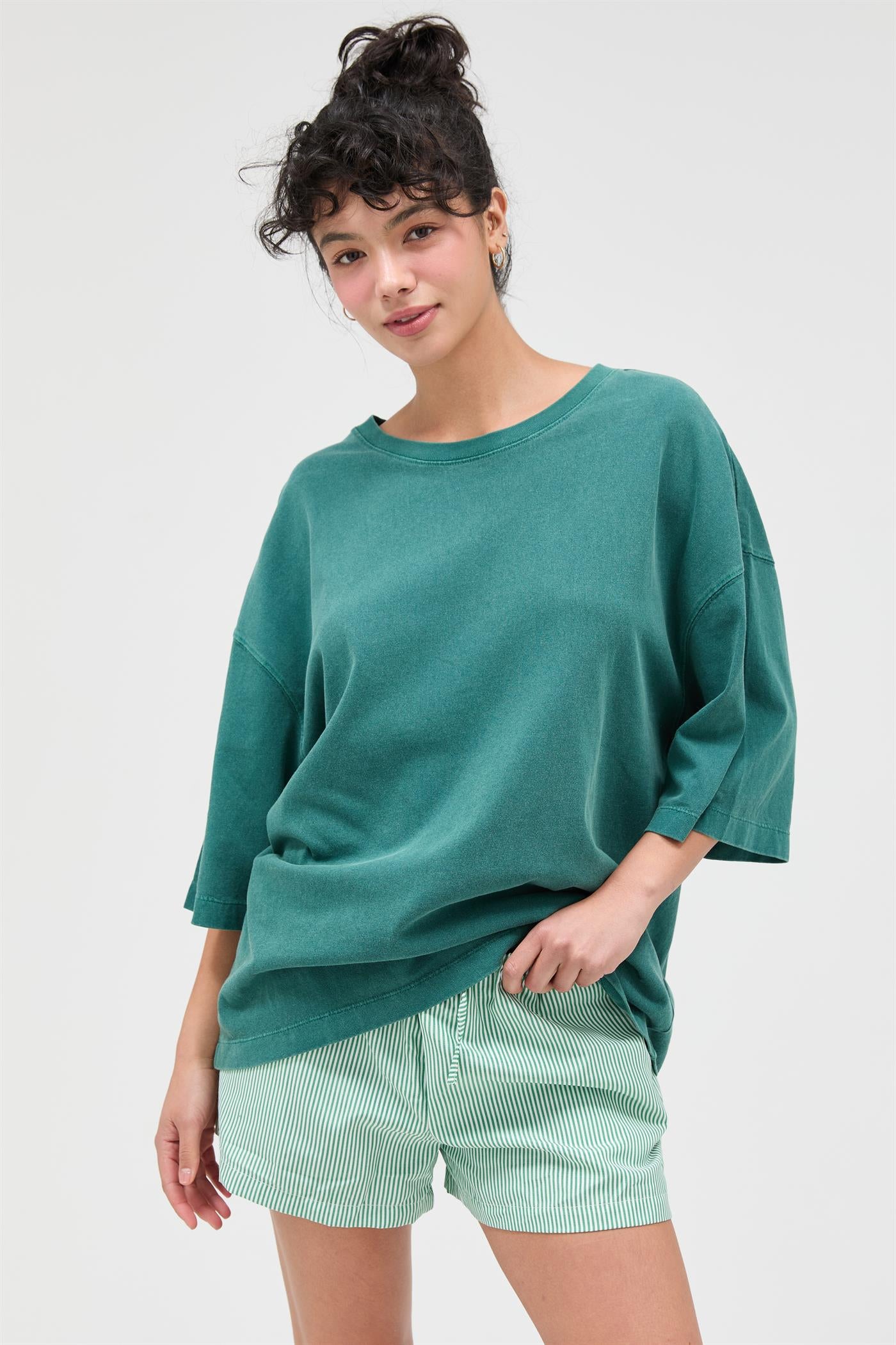 Wholesale Pigment Dye Oversized Half-Sleeve T-Shirt Clothing Tops DZ26A459 DARK TEAL DOUBLE ZERO