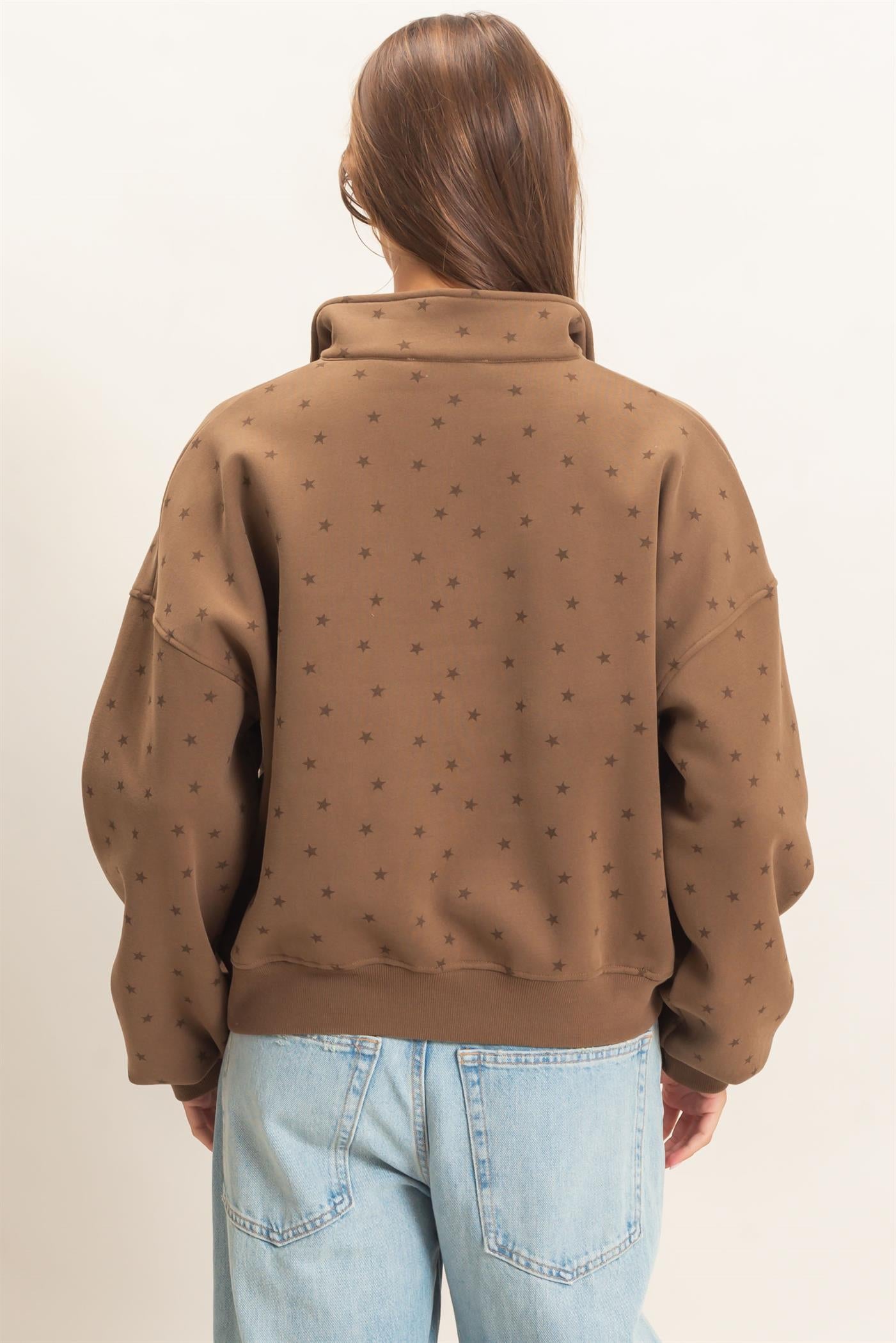 Wholesale Star Print Half Zip Sweatshirt Sweatshirts DZ26E245 MOCHA DOUBLE ZERO