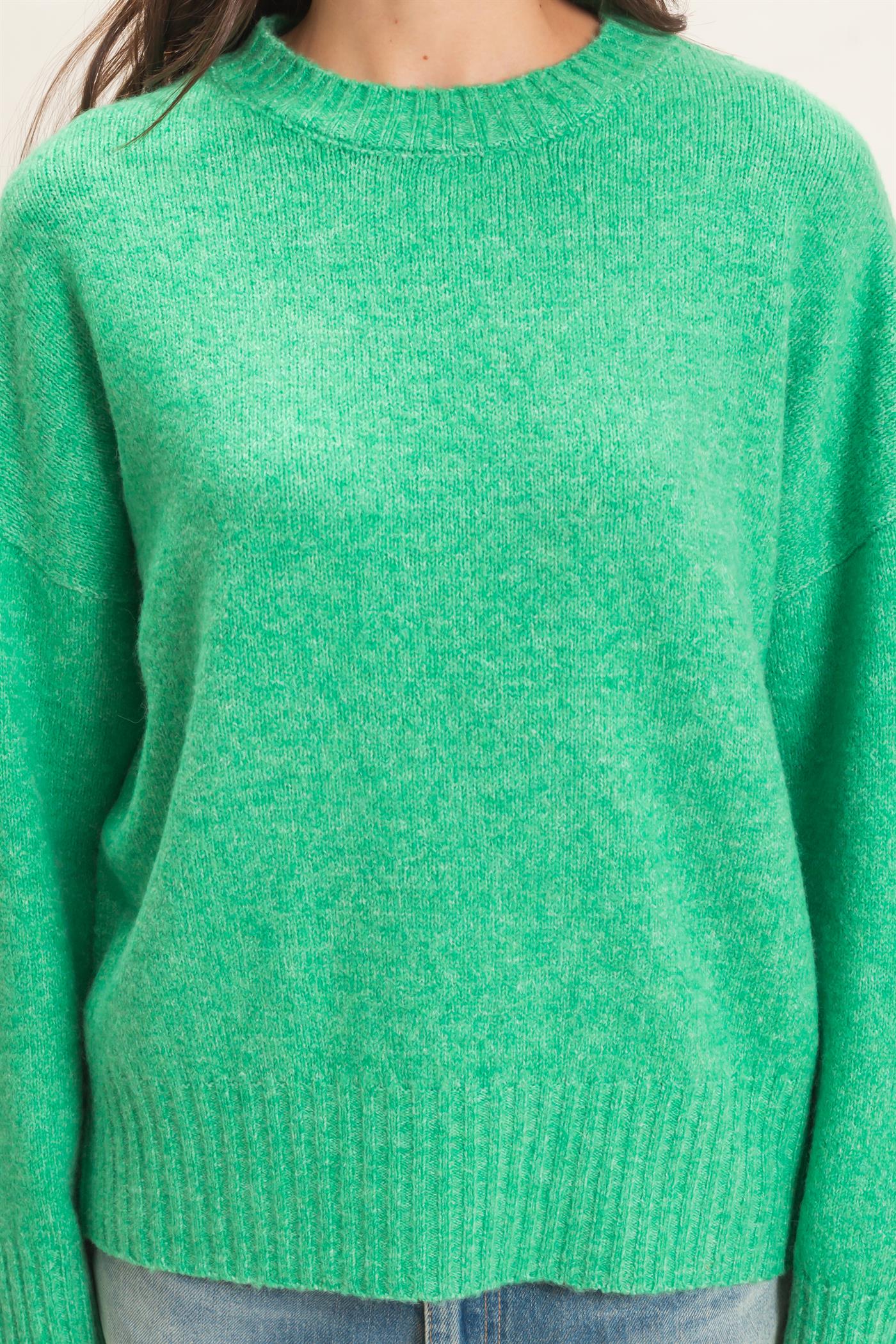 Wholesale Ribbed Crew Neck Sweater Sweaters HF26F179-D GREEN HYFVE