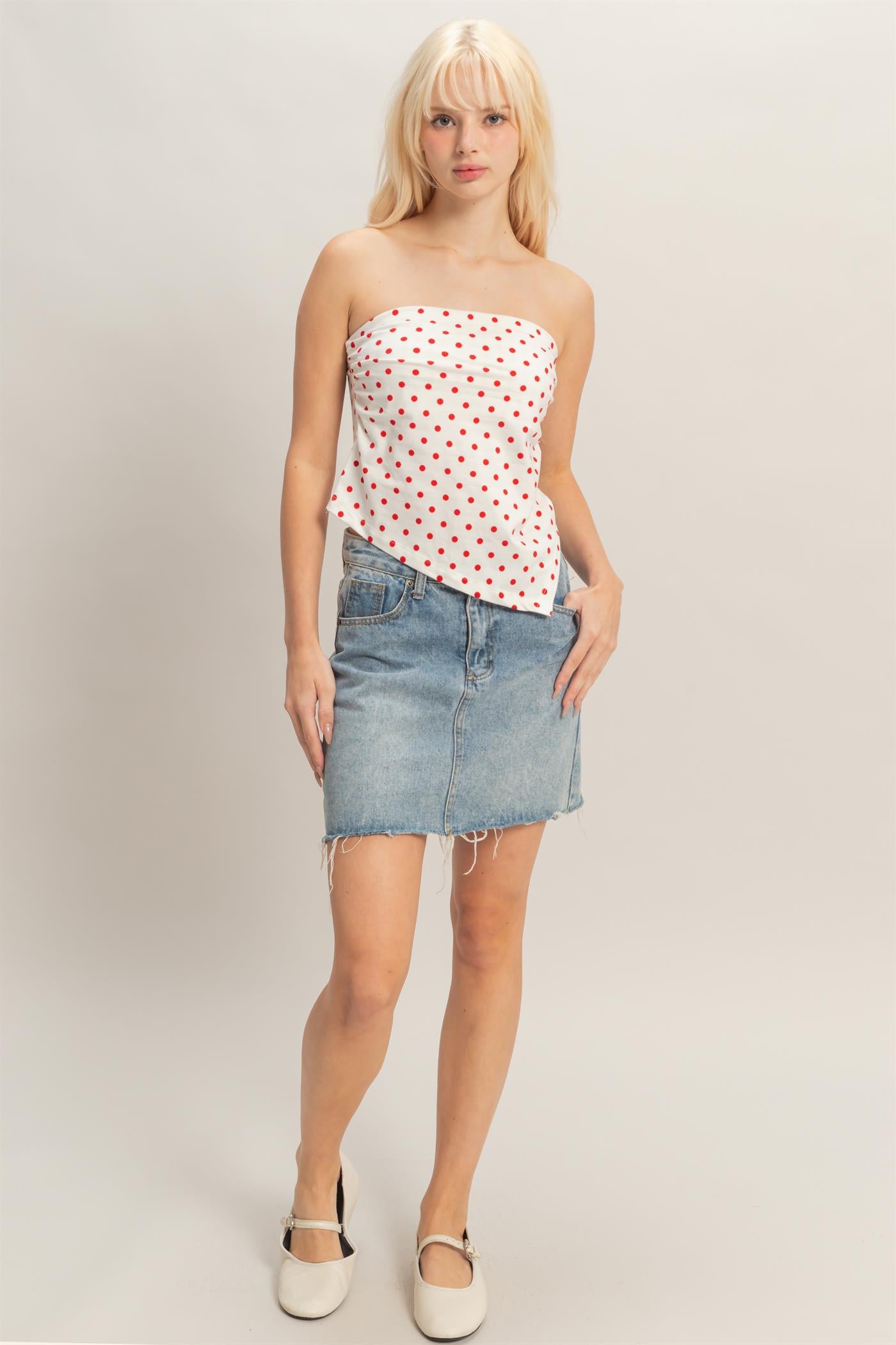 Wholesale Polka Dot Triangle Tube Top Clothing Tops DZ26C347 RED DOUBLE ZERO