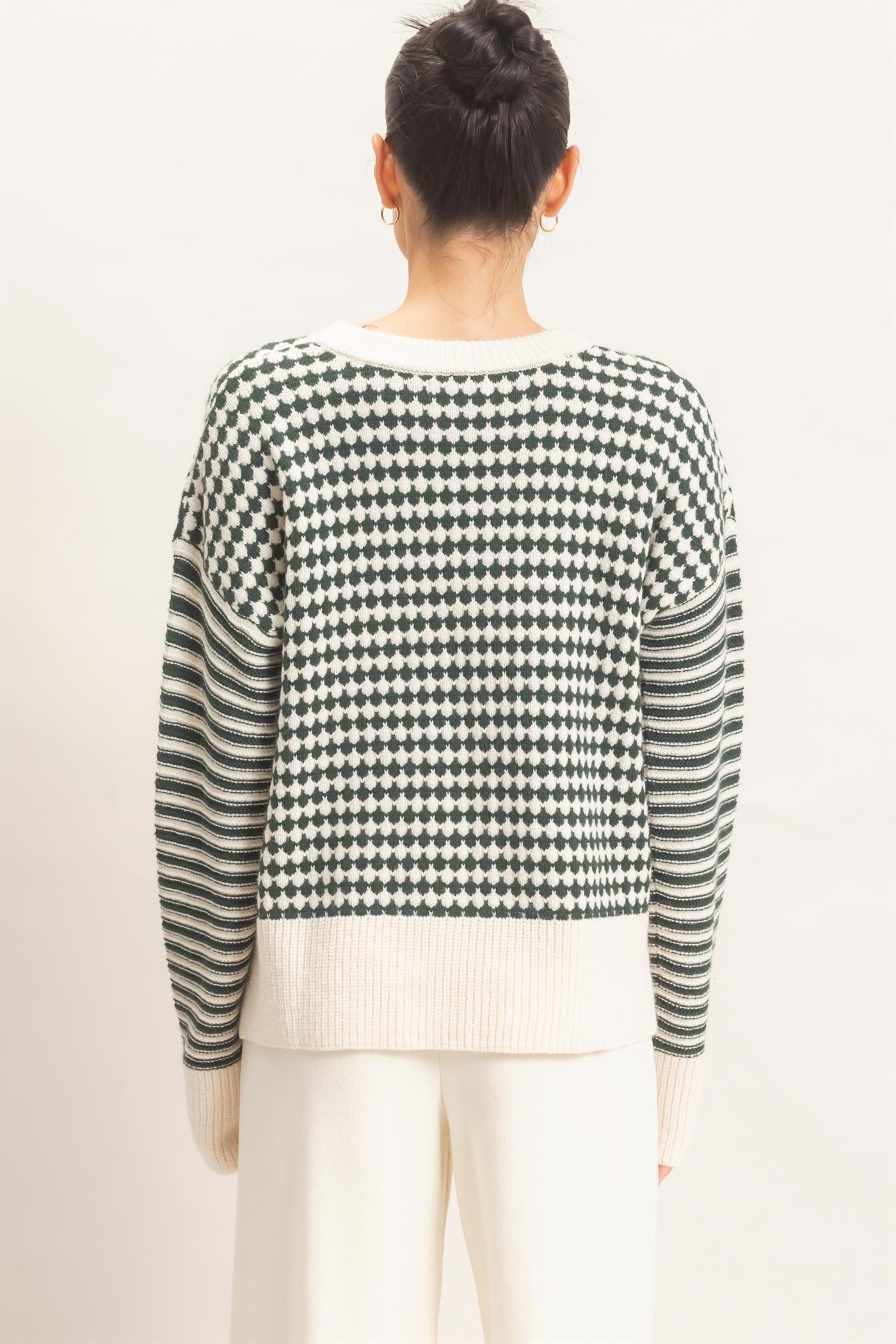 Wholesale Mixed Pattern Long Sleeve Sweater Sweaters HF26E821 HUNTER GREEN HYFVE
