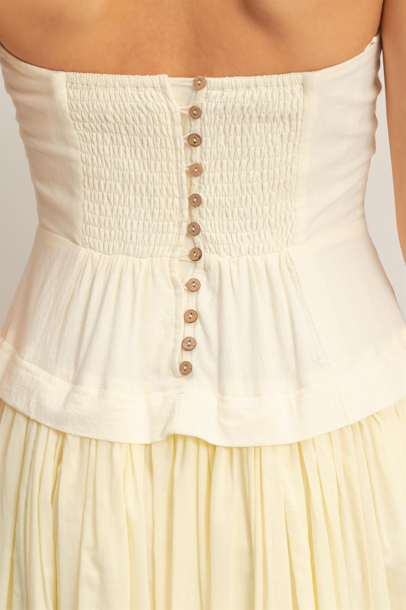 Wholesale Strapless Tiered Maxi Dress Dresses HF26A570 CREAM HYFVE