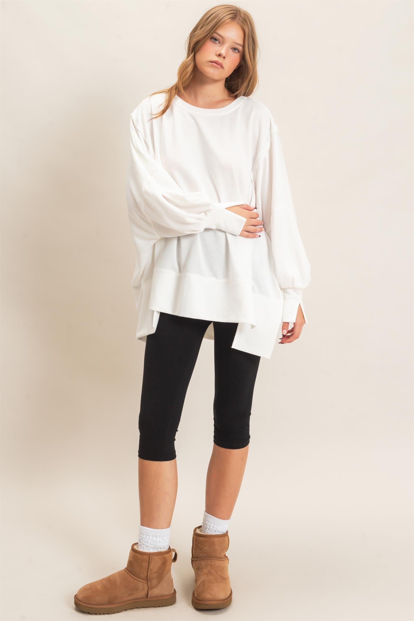 Wholesale Oversized Crew Neck Sweatshirt Sweatshirts HF26F132 OFF WHITE HYFVE