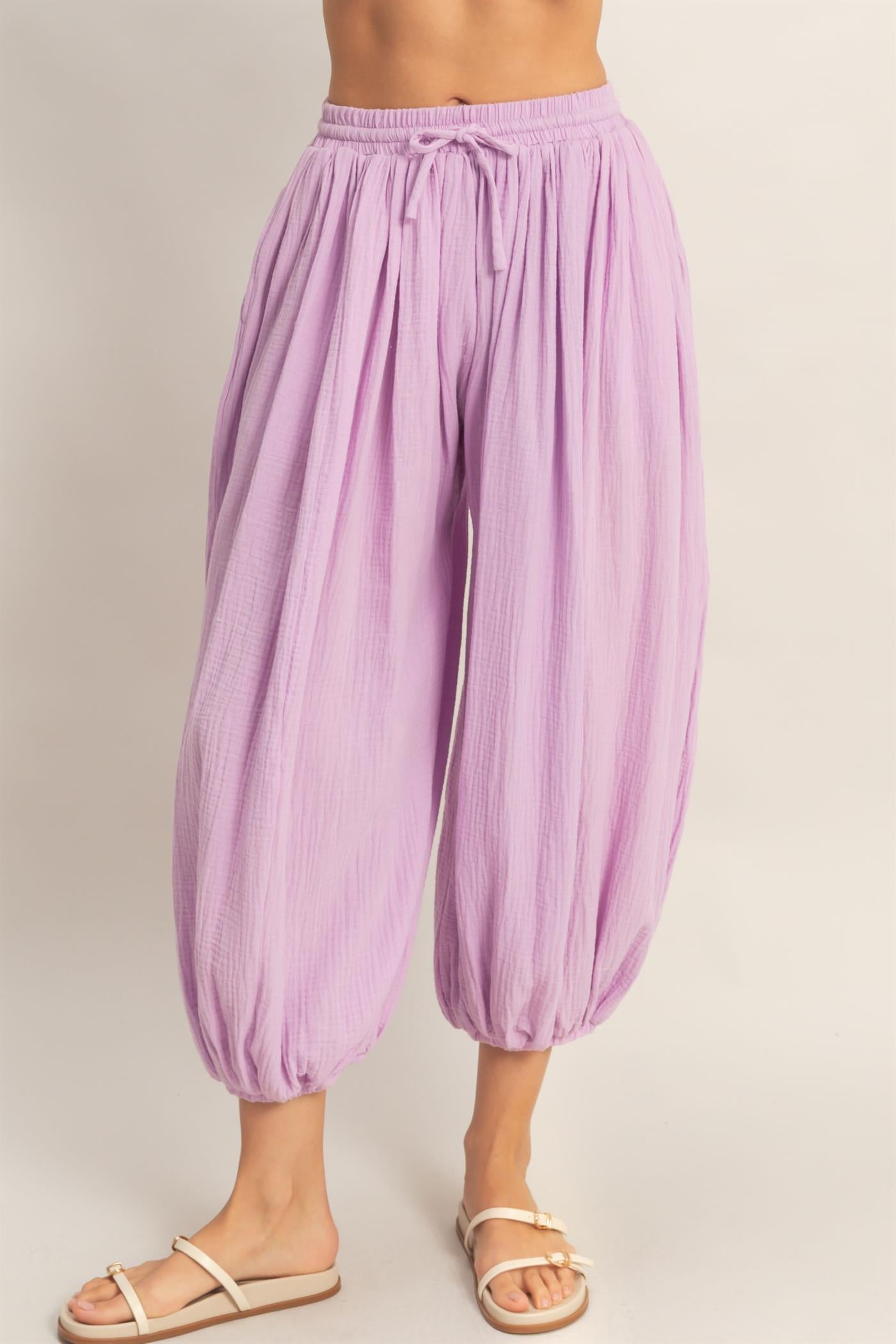 Wholesale Gauzed Elastic Waist Balloon Joggers Pants Pants HF26C320 PINK HYFVE