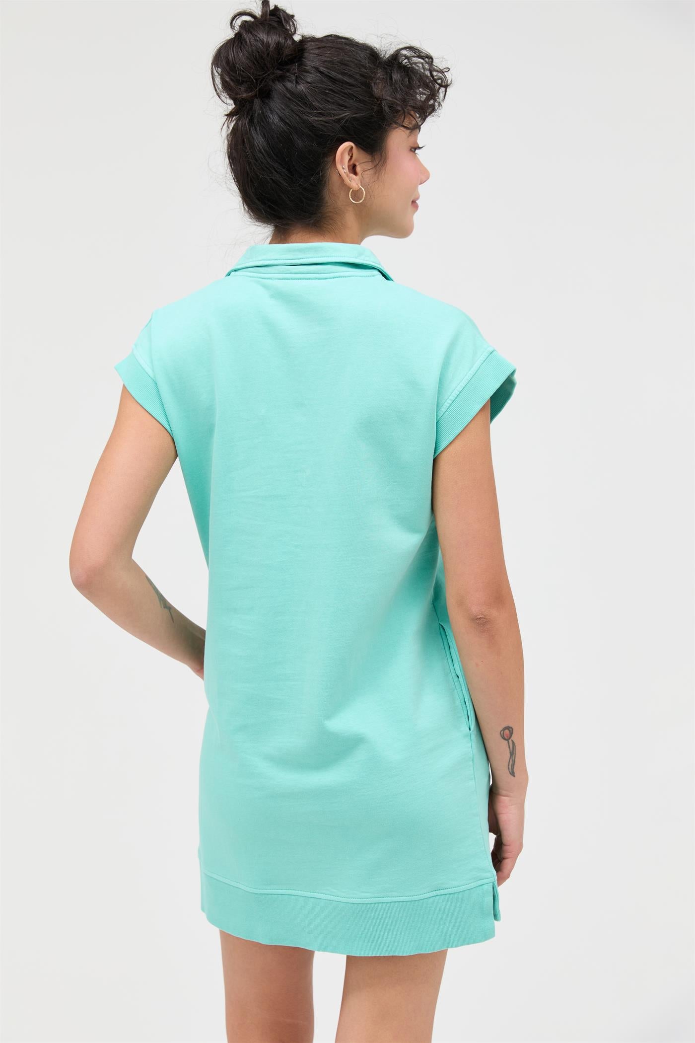 Wholesale Half Zip Up Mock Neck Mini Dress Dresses DZ26A030 TURQUOISE DOUBLE ZERO