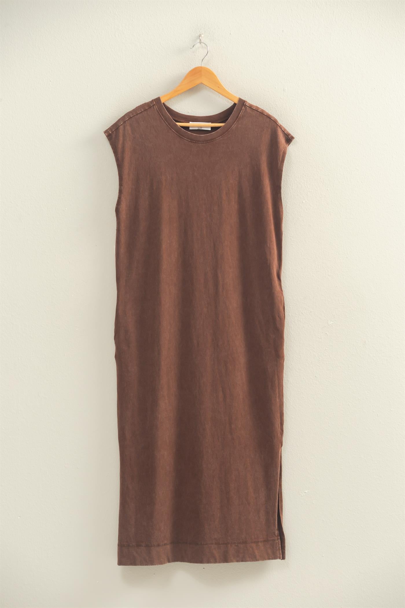 Wholesale Mineral Wash Cap Sleeve Midi Dress Dresses DZ26A049 CHOCOLATE DOUBLE ZERO