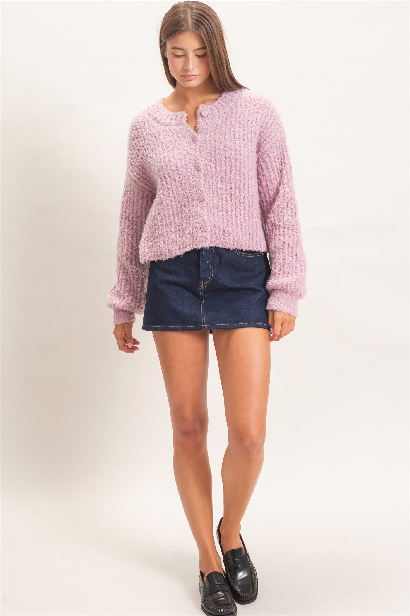Wholesale Boucle Knit Button Front Cardigan Cardigans DZ26E270 PINK FROST DOUBLE ZERO