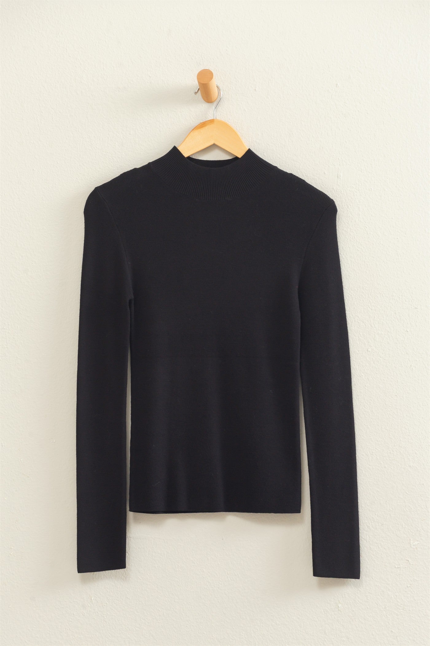 Wholesale Ribbed Mock Neck Long Sleeve Knit Top Clothing Tops DZ26F201 BLACK DOUBLE ZERO