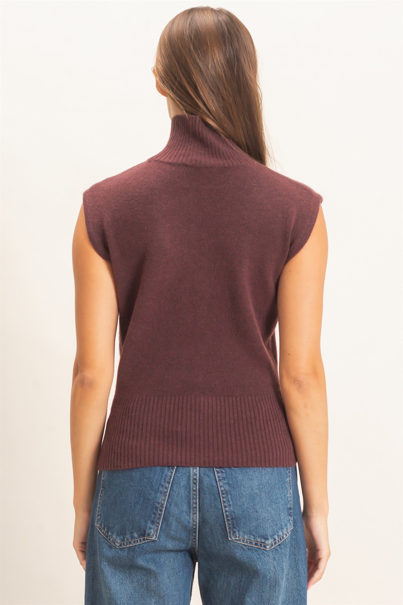 Wholesale Sleeveless High Neck Knit Top Clothing Tops DZ26E946 CHESTNUT DOUBLE ZERO