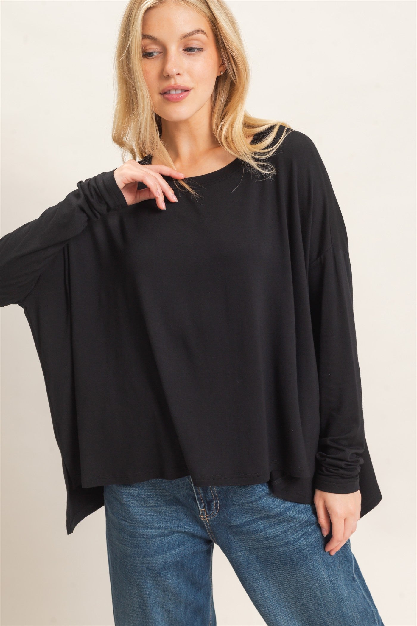 Wholesale Boat Neck Boxy Top Clothing Tops HF26F298 BLACK HYFVE