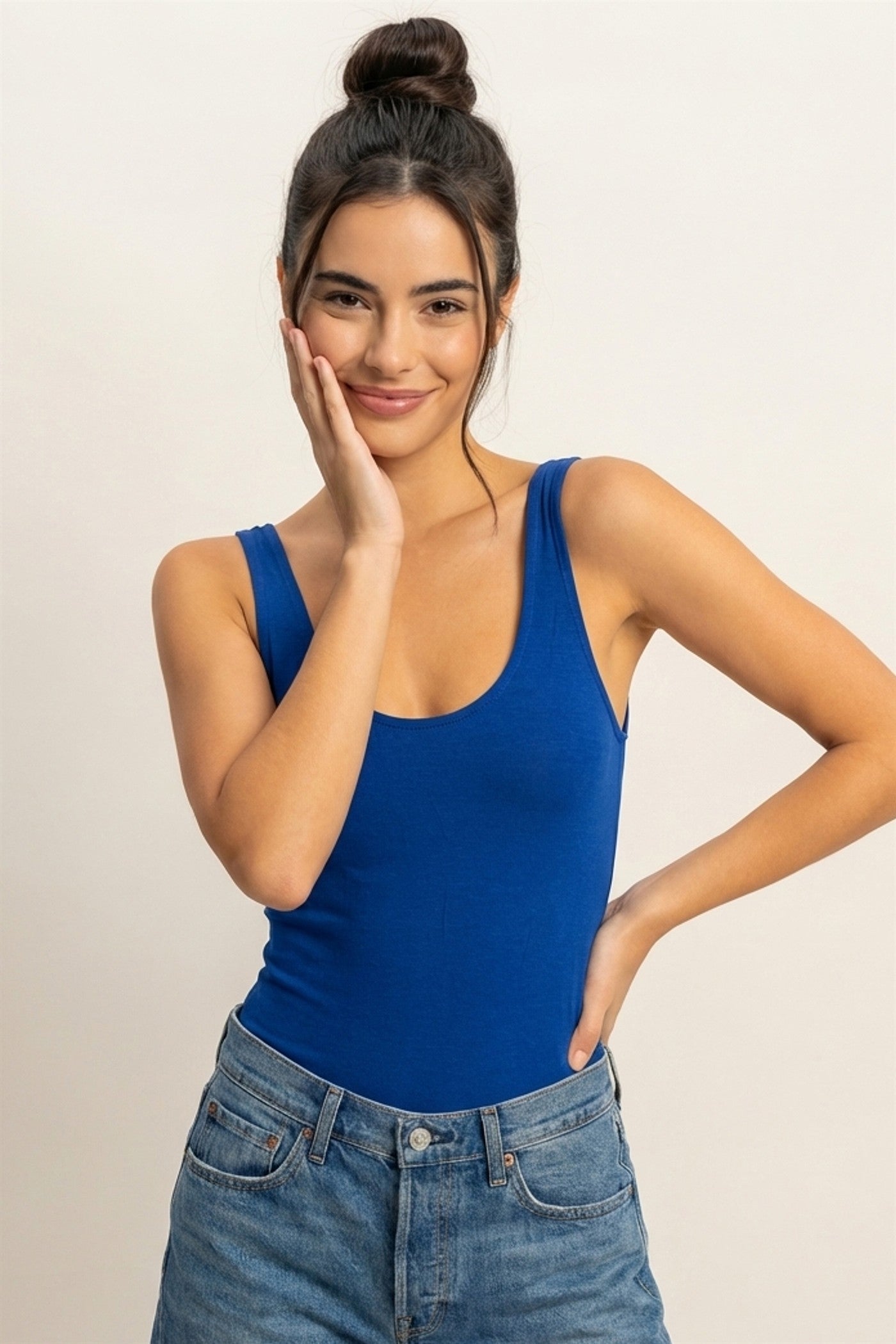 Wholesale Scoop Neck Tank Bodysuit Clothing Tops DZ24A855-D COBALT DOUBLE ZERO