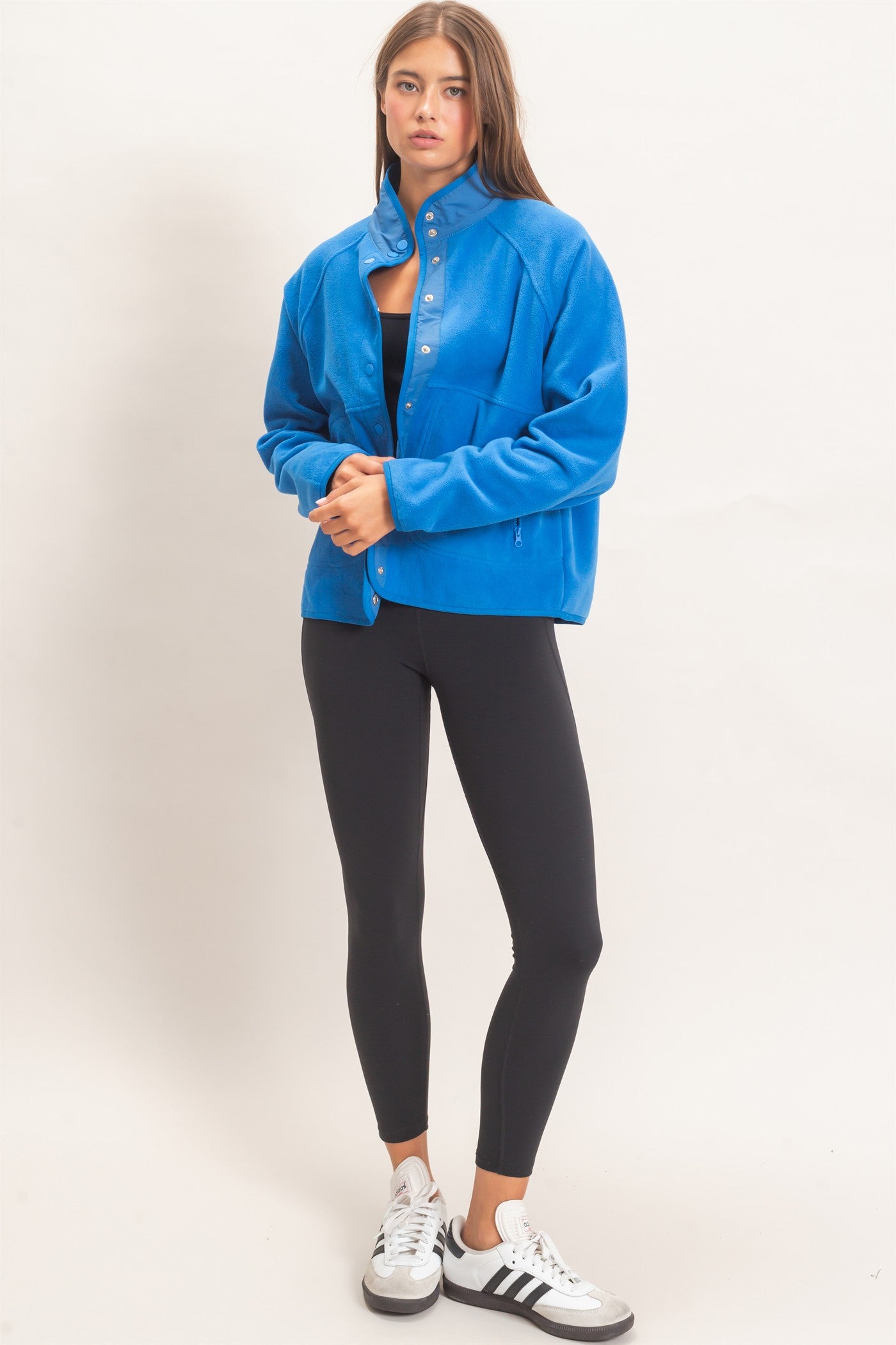 Wholesale Fleece Jacket With Button Front Coats & Jackets DZ26F086 COBALT DOUBLE ZERO