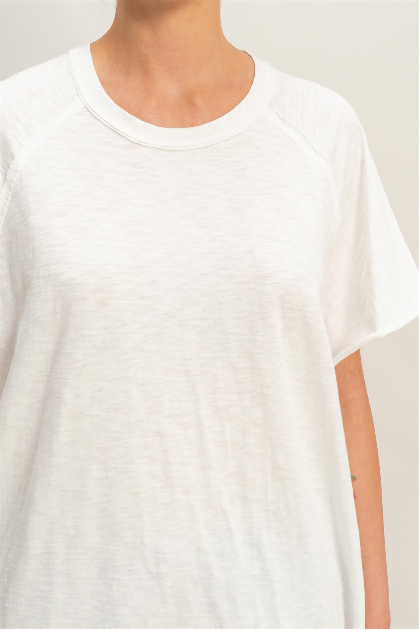 Wholesale Acid Washed Oversized Raw Edges Raglan Tee T-Shirts DZ26A333 WHITE DOUBLE ZERO