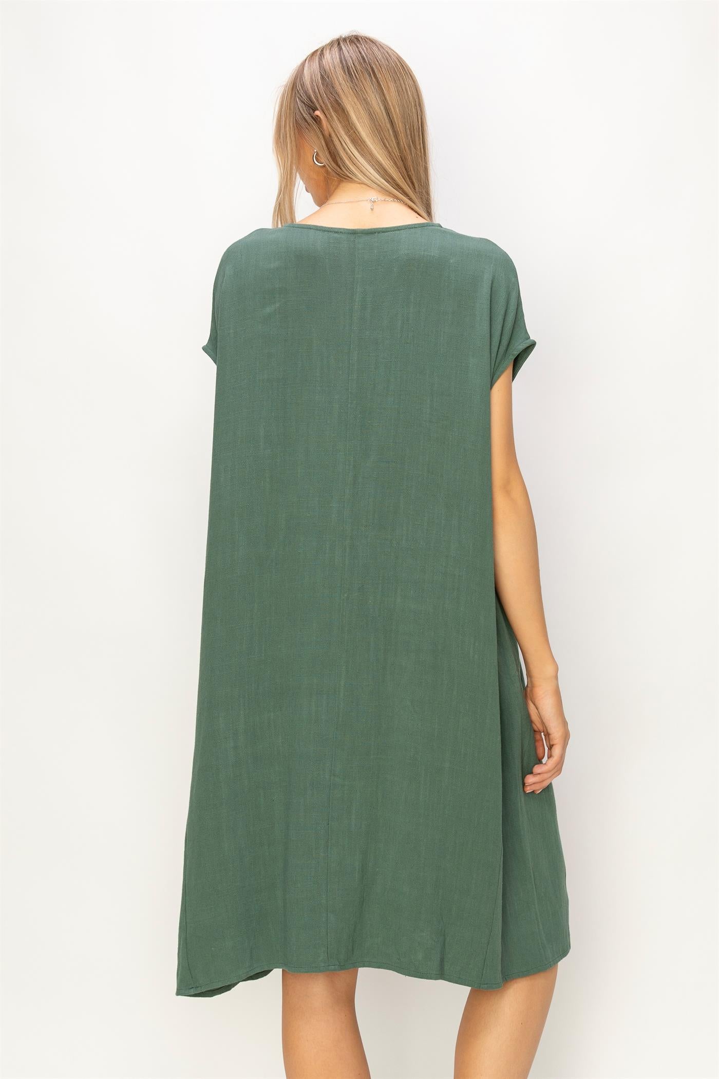 Wholesale V-Neck Oversized Linen Midi Dress Dresses DZ23E033-D GRAY GREEN DOUBLE ZERO