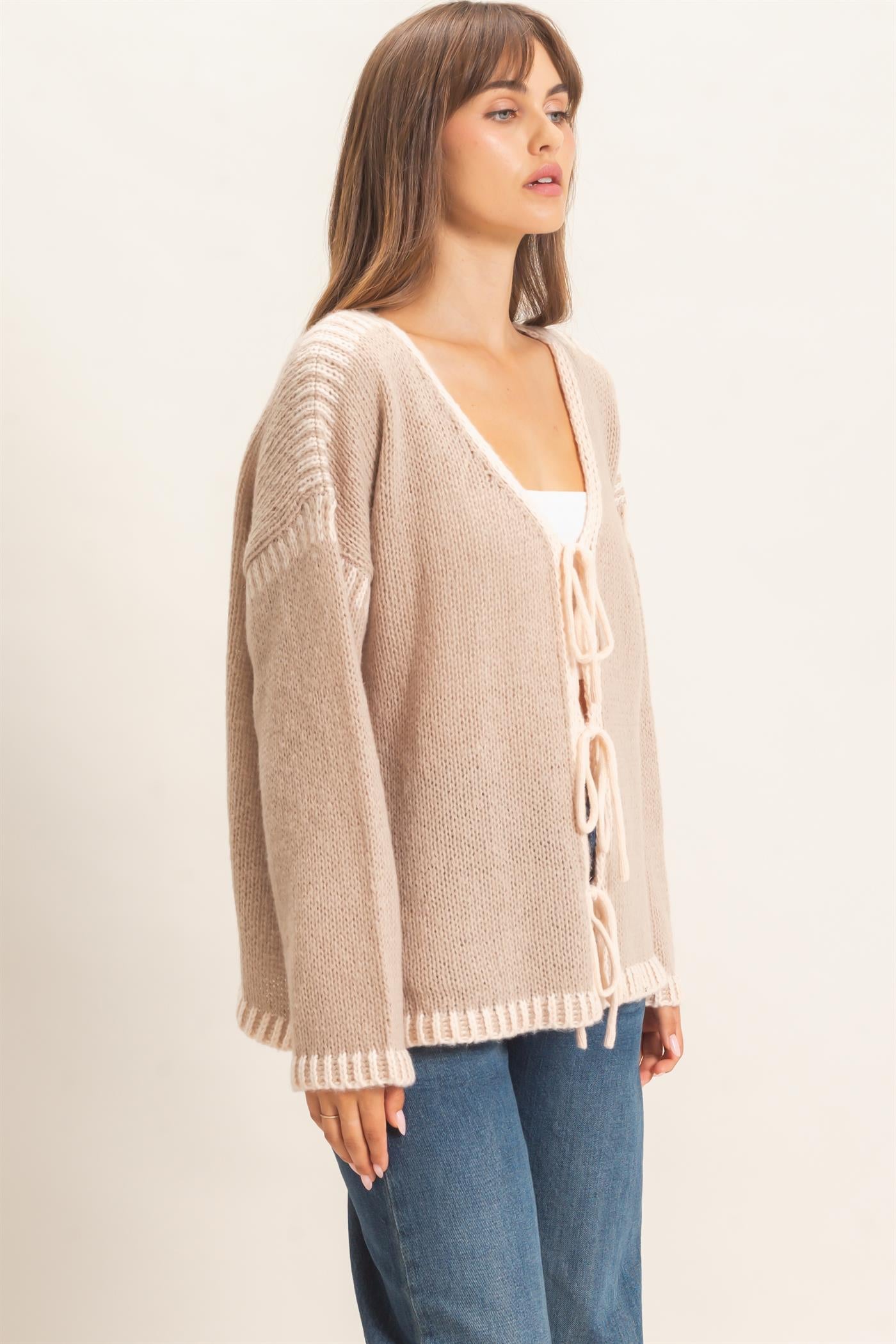 Wholesale Open Front Tie Cardigan Cardigans HF26F154 TAUPE HYFVE