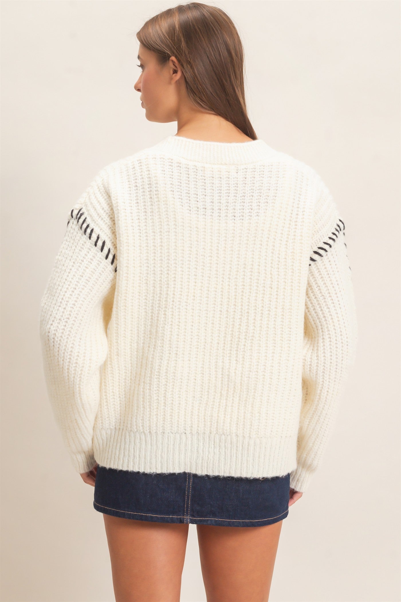 Wholesale Blanket Stitch Oversized Sweater Cardigan Cardigans DZ26E296 CREAM DOUBLE ZERO