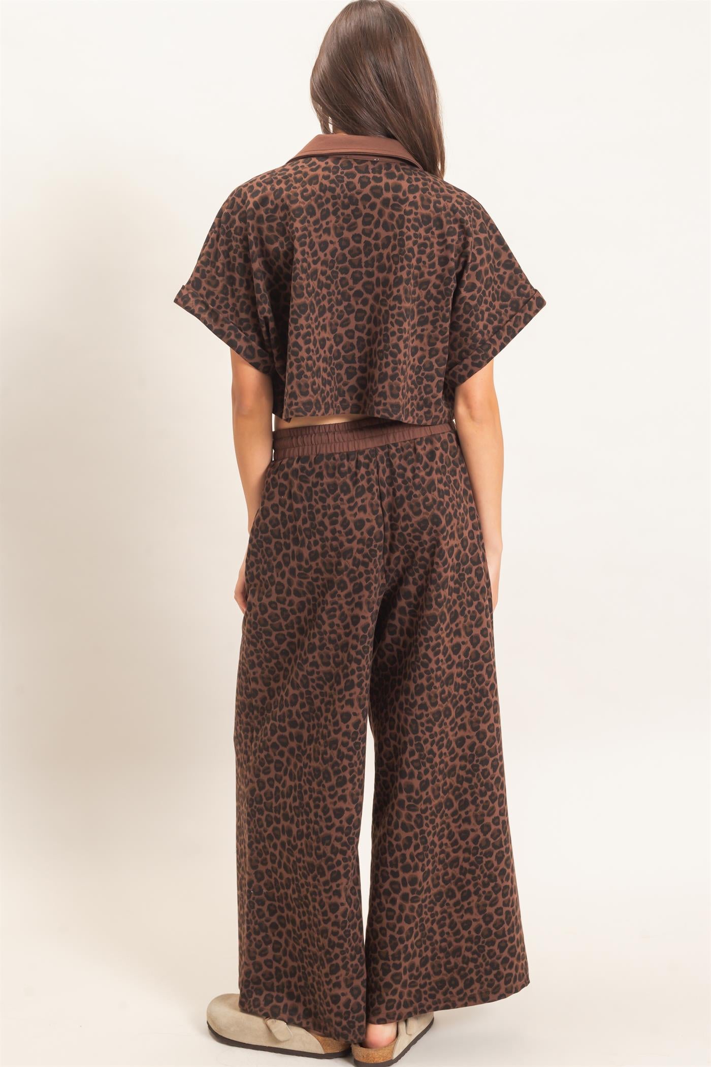 Wholesale Leopard Print Top And Pant Set Clothing HF26E704-SET BROWN HYFVE