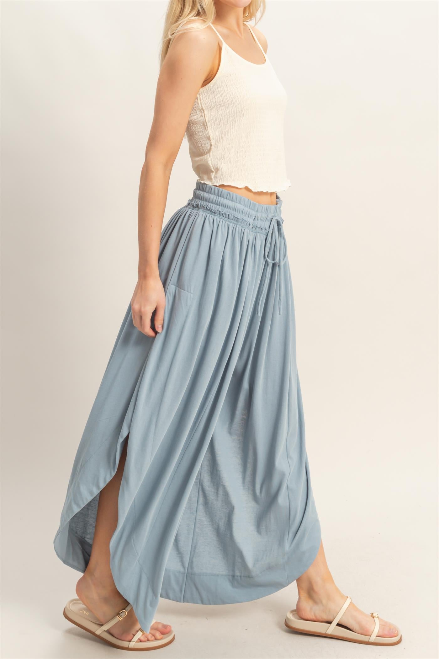 Wholesale Tulip Hem Wide-Leg Pants Pants HF26C047 LIGHT BLUE HYFVE