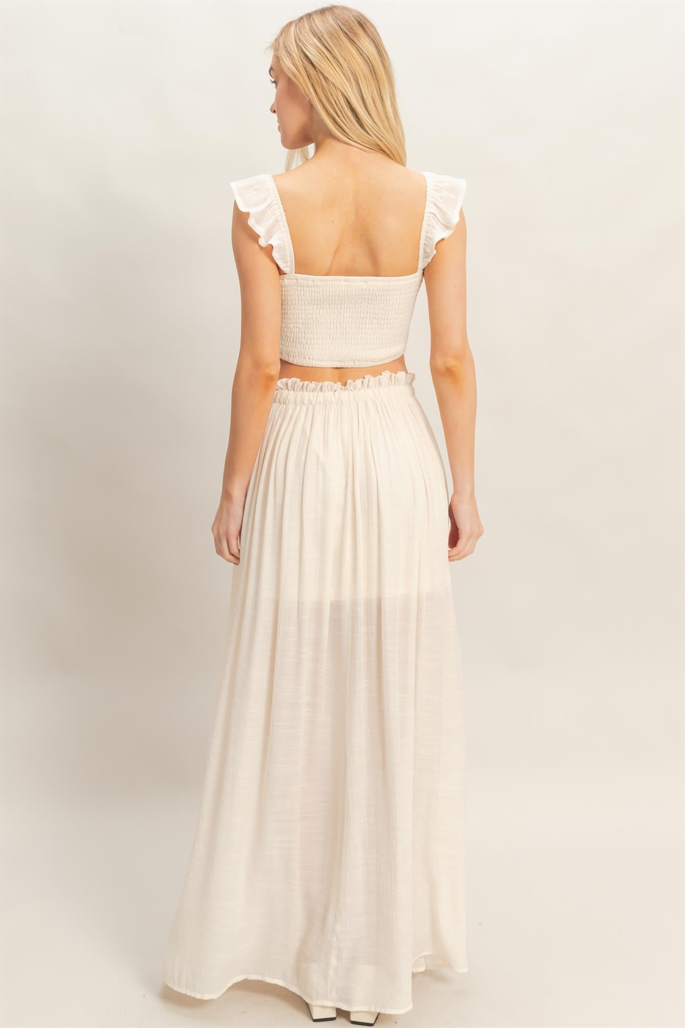 Wholesale Smocked Top & Maxi Skirt Set Clothing HF26C292-SET-D CREAM HYFVE