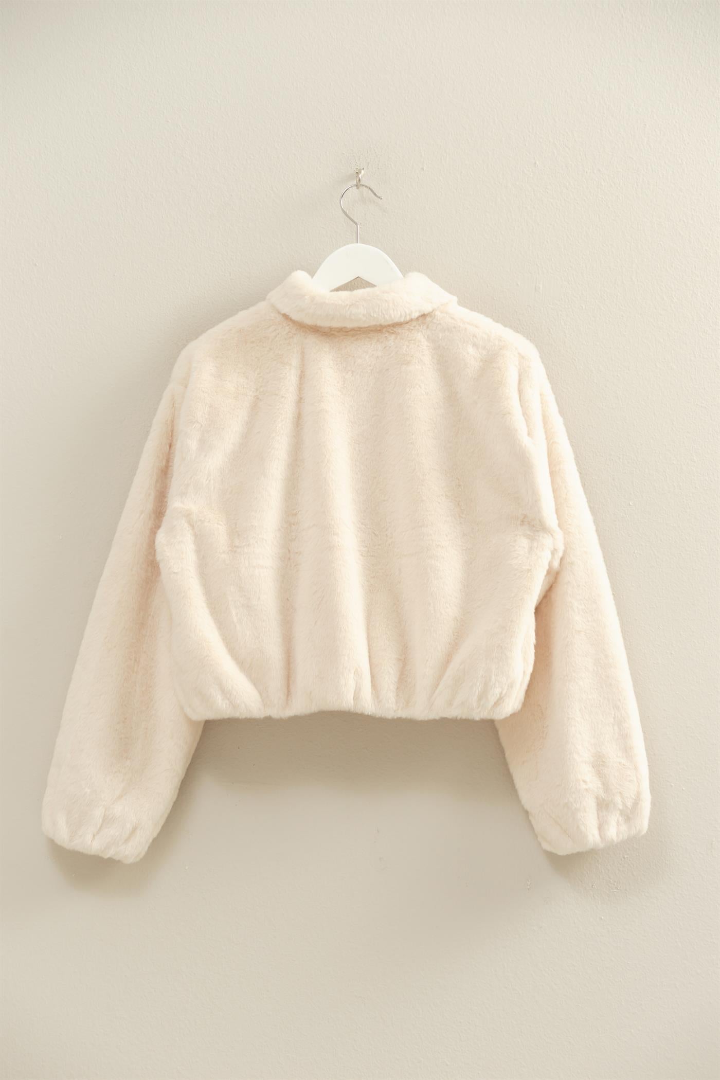 Wholesale Faux Fur Zip Up Jacket With Plush Collar Coats & Jackets HF25E940 CREAM HYFVE