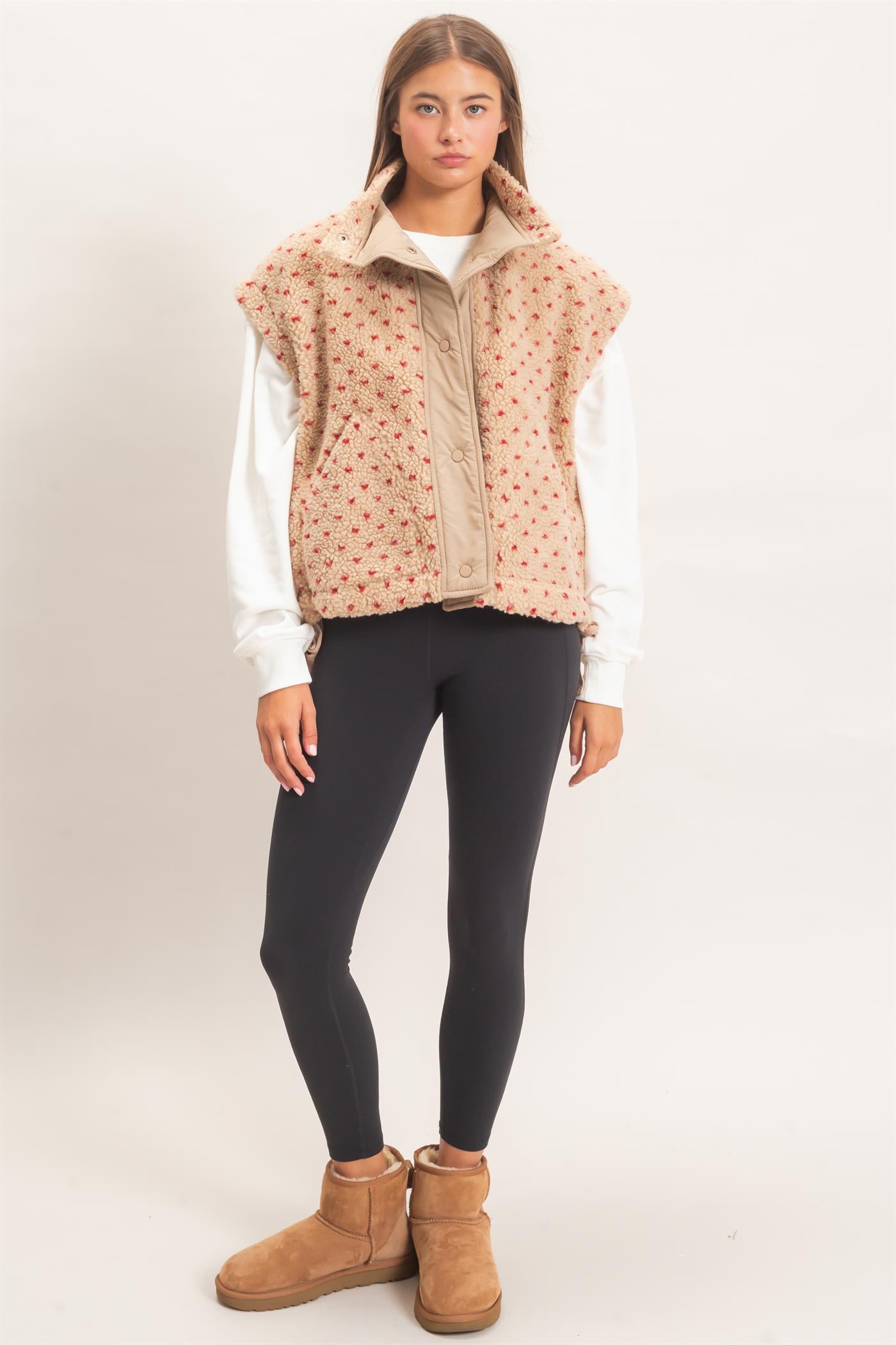 Wholesale Polka Dot Sherpa Vest Outerwear DZ26F260 RED DOUBLE ZERO