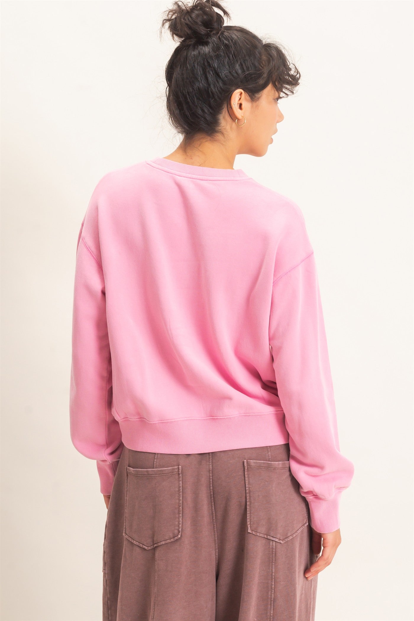 Wholesale Acid Wash Crew Neck Sweatshirt Sweatshirts DZ26E082 PINK DOUBLE ZERO