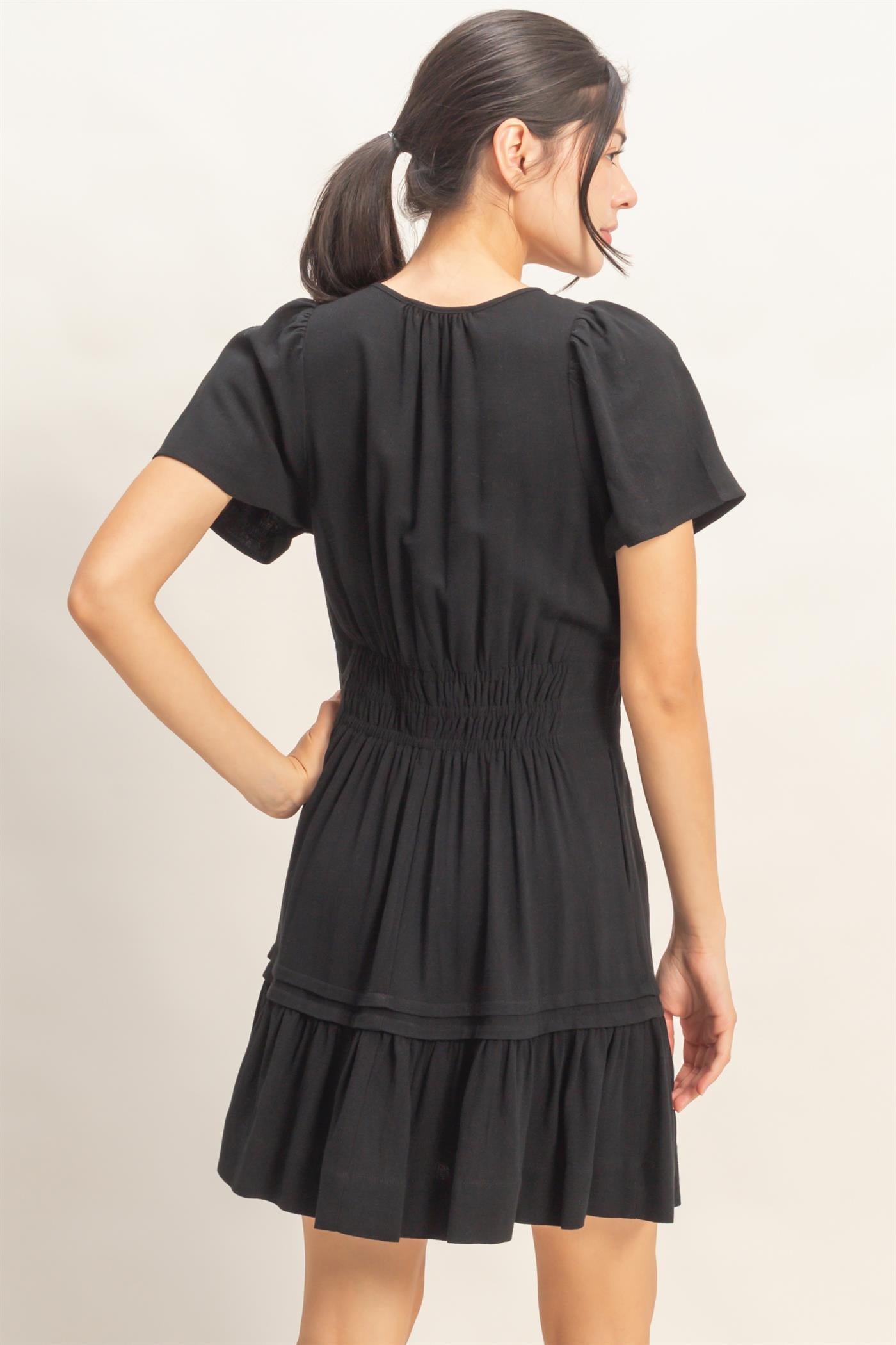 Wholesale Short Sleeve Tuck Skirt Dress Dresses HF26A194 BLACK HYFVE