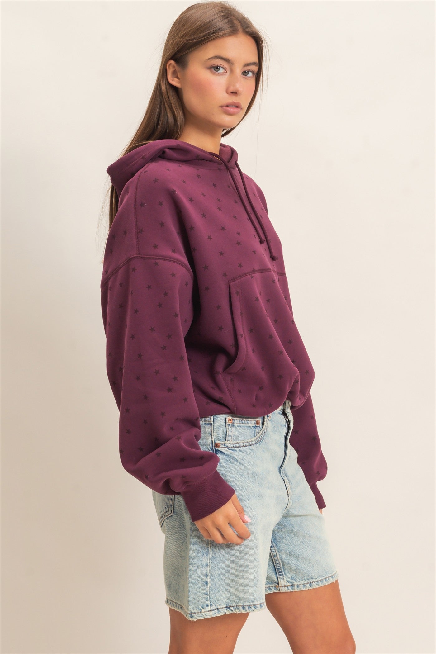 Wholesale Star Print Bubble Hoodie Hoodies DZ26C911 DARK CHERRY DOUBLE ZERO