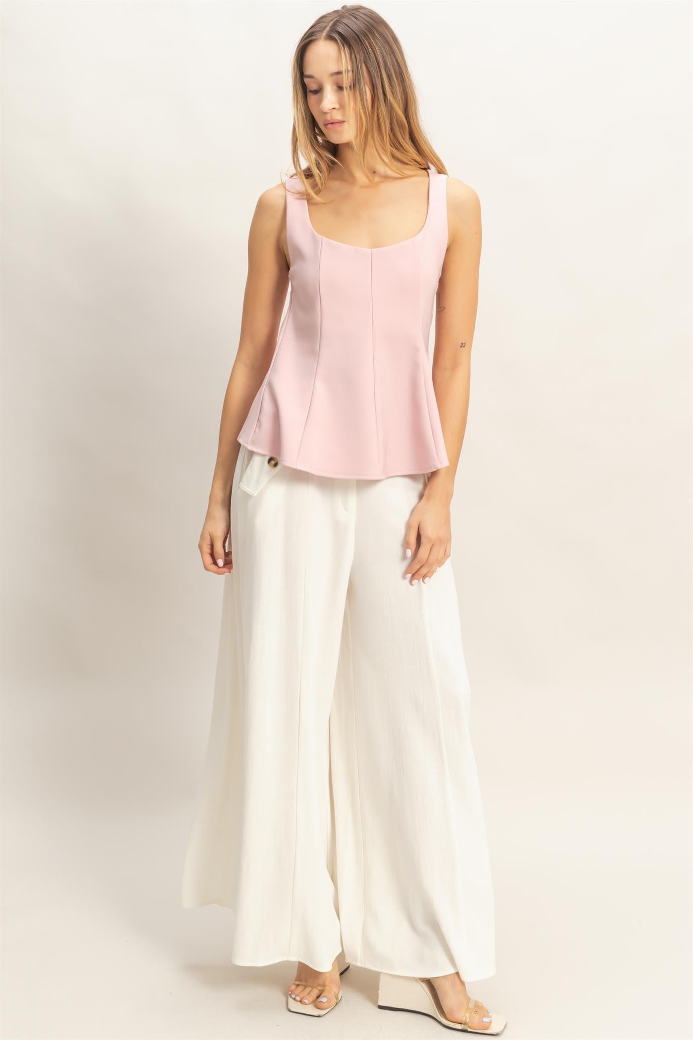 Wholesale Square Neck Flared Tank Top Clothing Tops HF26A216 PINK HYFVE