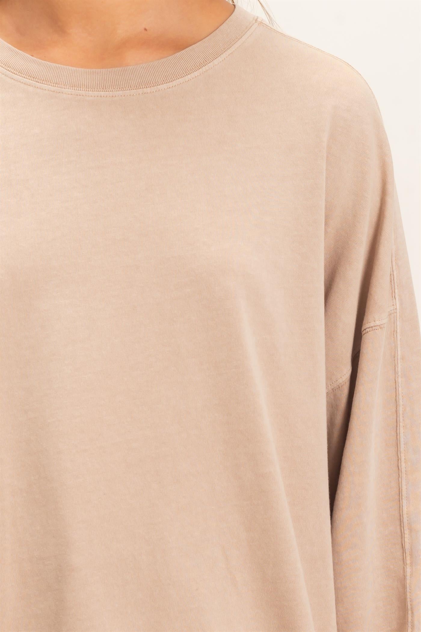 Wholesale Pigment Dye Oversized Long Sleeve Top Clothing Tops DZ26A825 TAUPE DOUBLE ZERO
