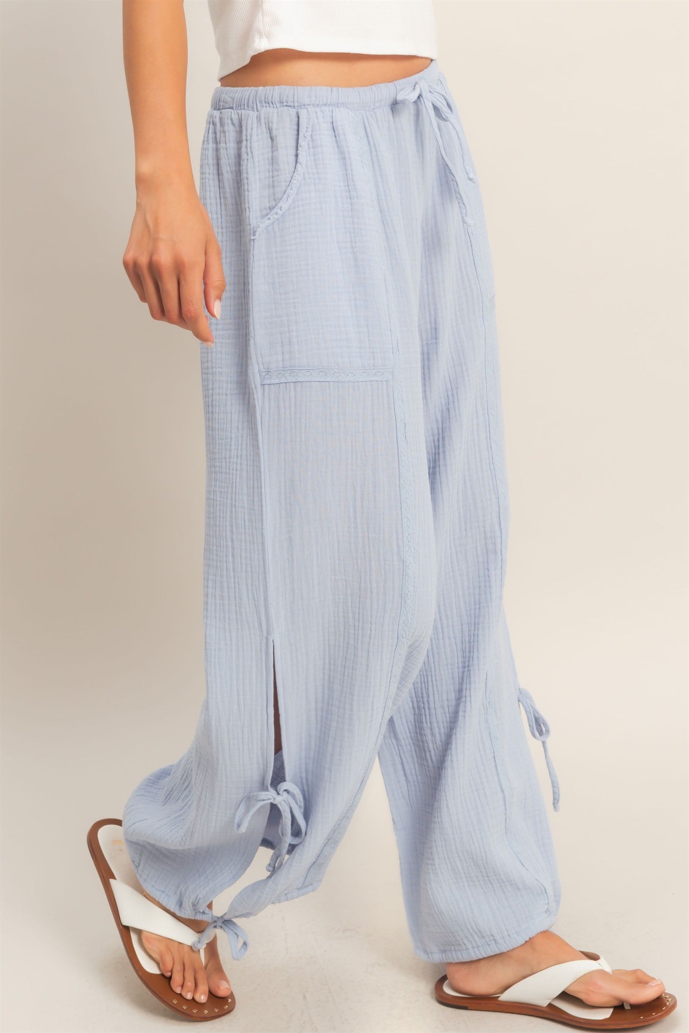 Wholesale Gauze Drawstring Jogger Pants Joggers HF26A822 DUSTY BLUE HYFVE