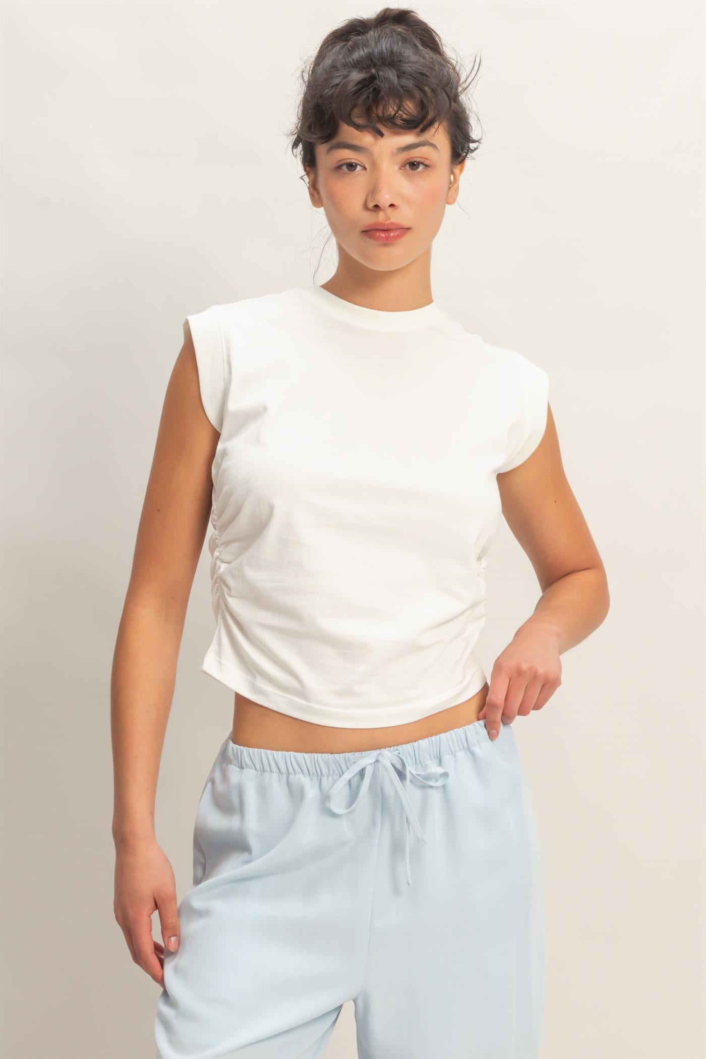 Wholesale Ruched Waist Sleeveless Cotton Top Clothing Tops DZ26C520 OFF WHITE DOUBLE ZERO