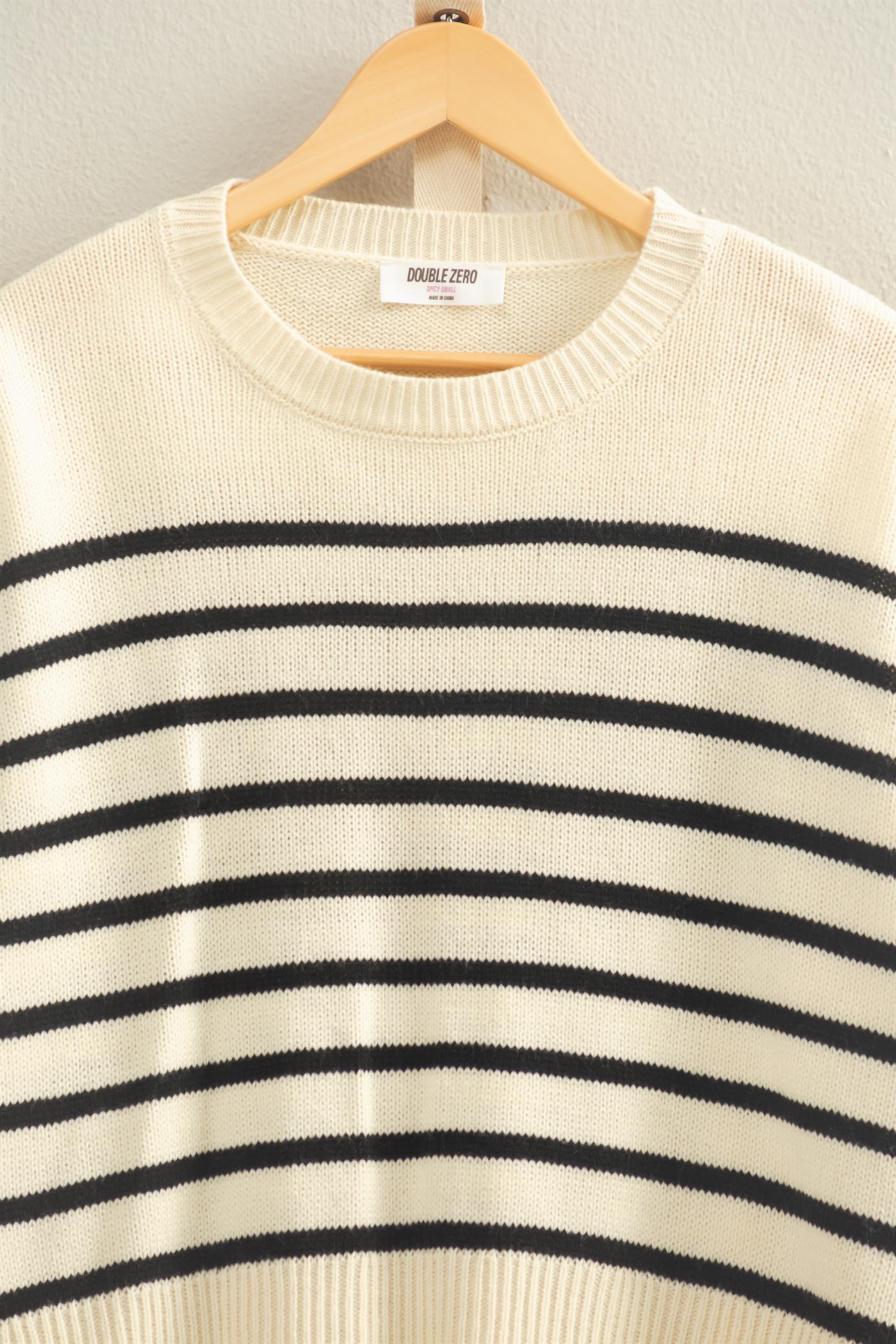 Wholesale Striped Knit Sweater And Shorts Set Clothing DZ25E141-SET CREAM/BLACK DOUBLE ZERO