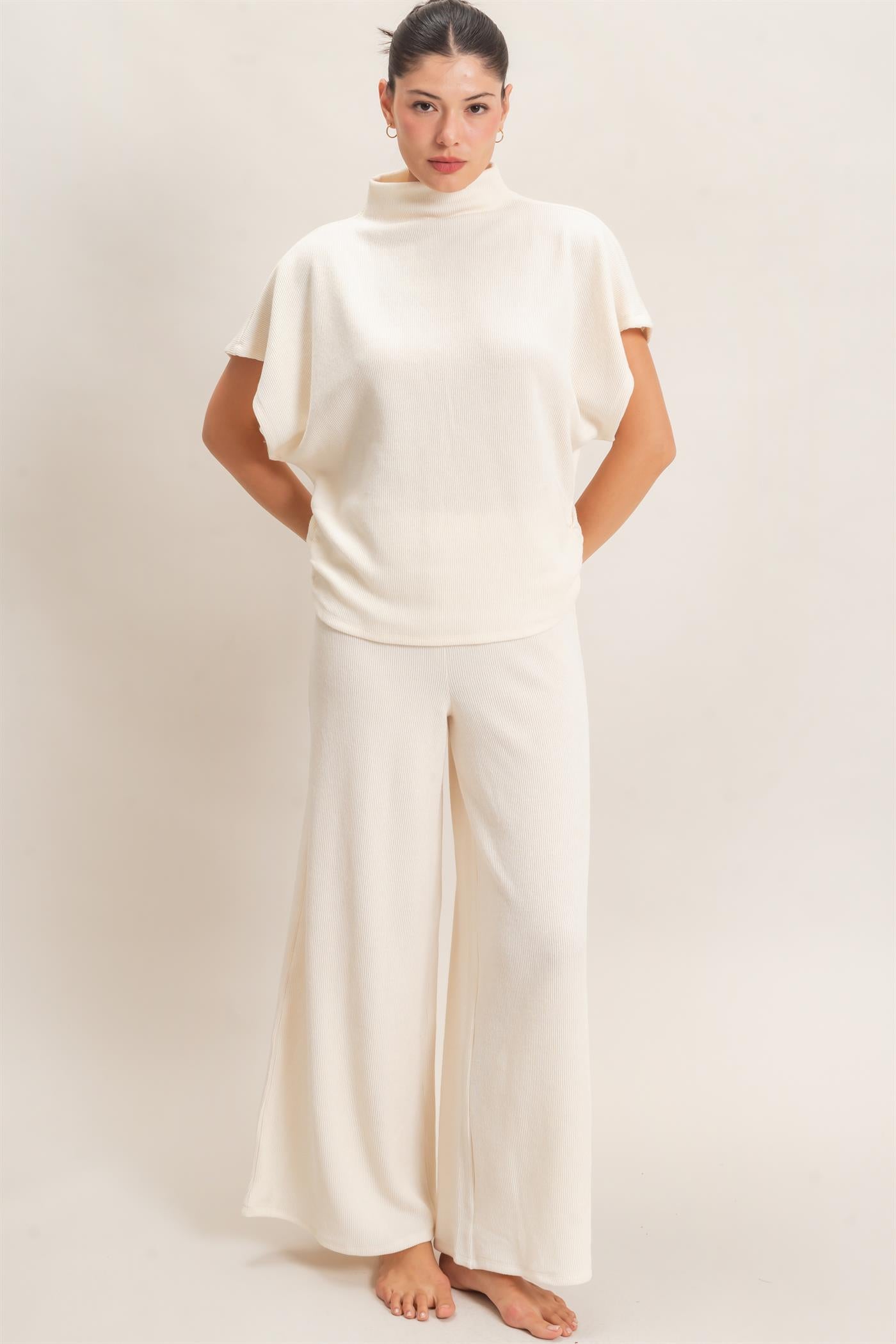 Wholesale Dolman Sleeve Top And Pant Set Clothing HF26F225-SET-D CREAM HYFVE
