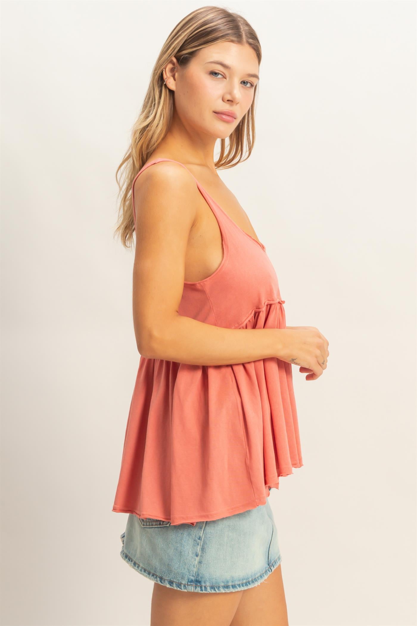 Wholesale Scoop Neck Babydoll Top Tank Tops HF26A376 TOMATO HYFVE