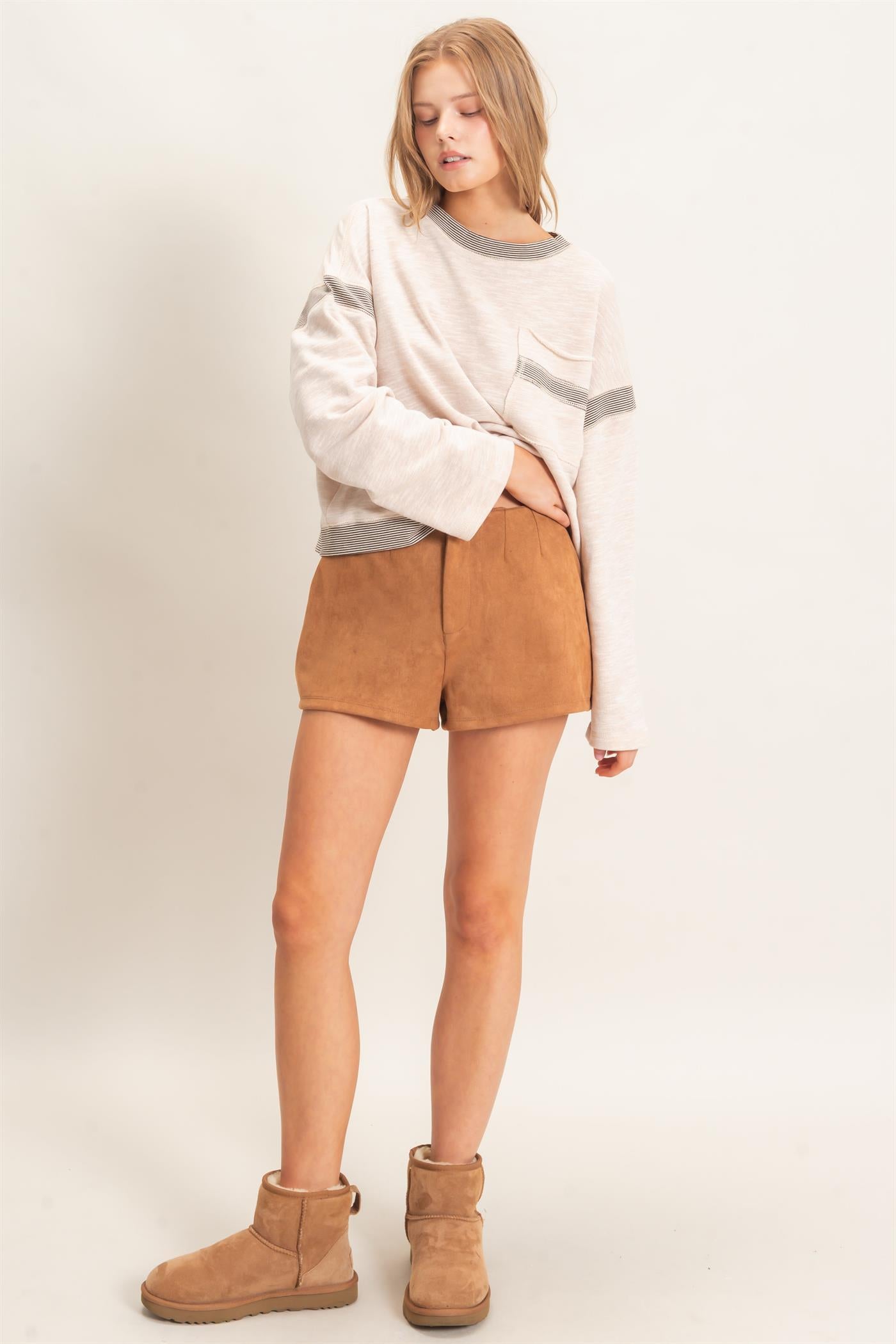Wholesale High Waist Suede Shorts Shorts HF26E908 CAMEL HYFVE