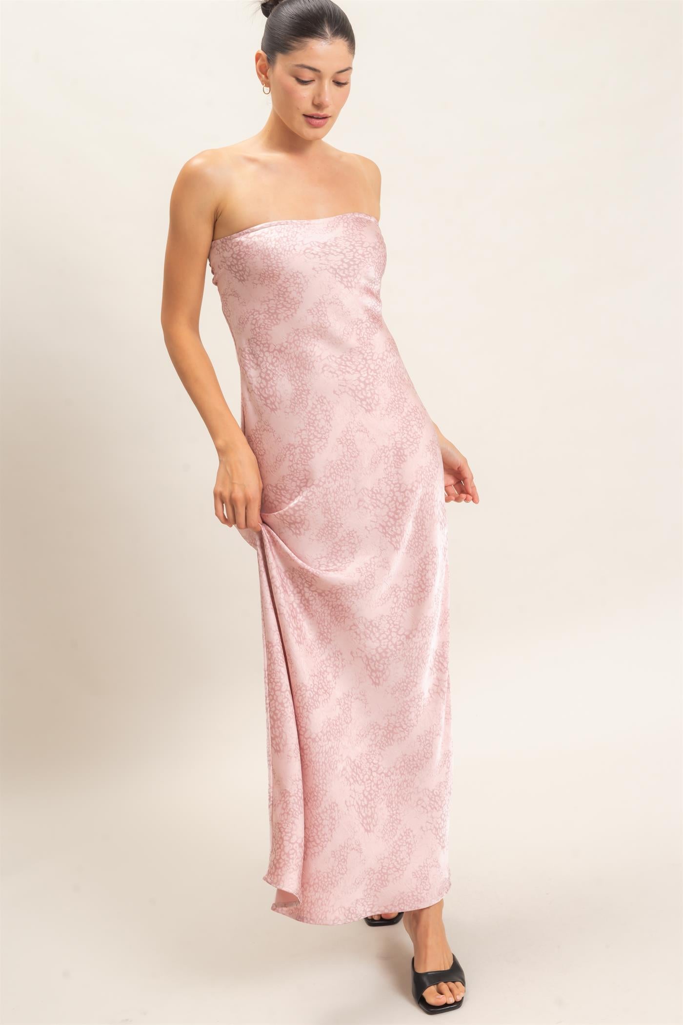 Wholesale Satin Patterned Maxi Dress Dresses HF26F029 PINK HYFVE