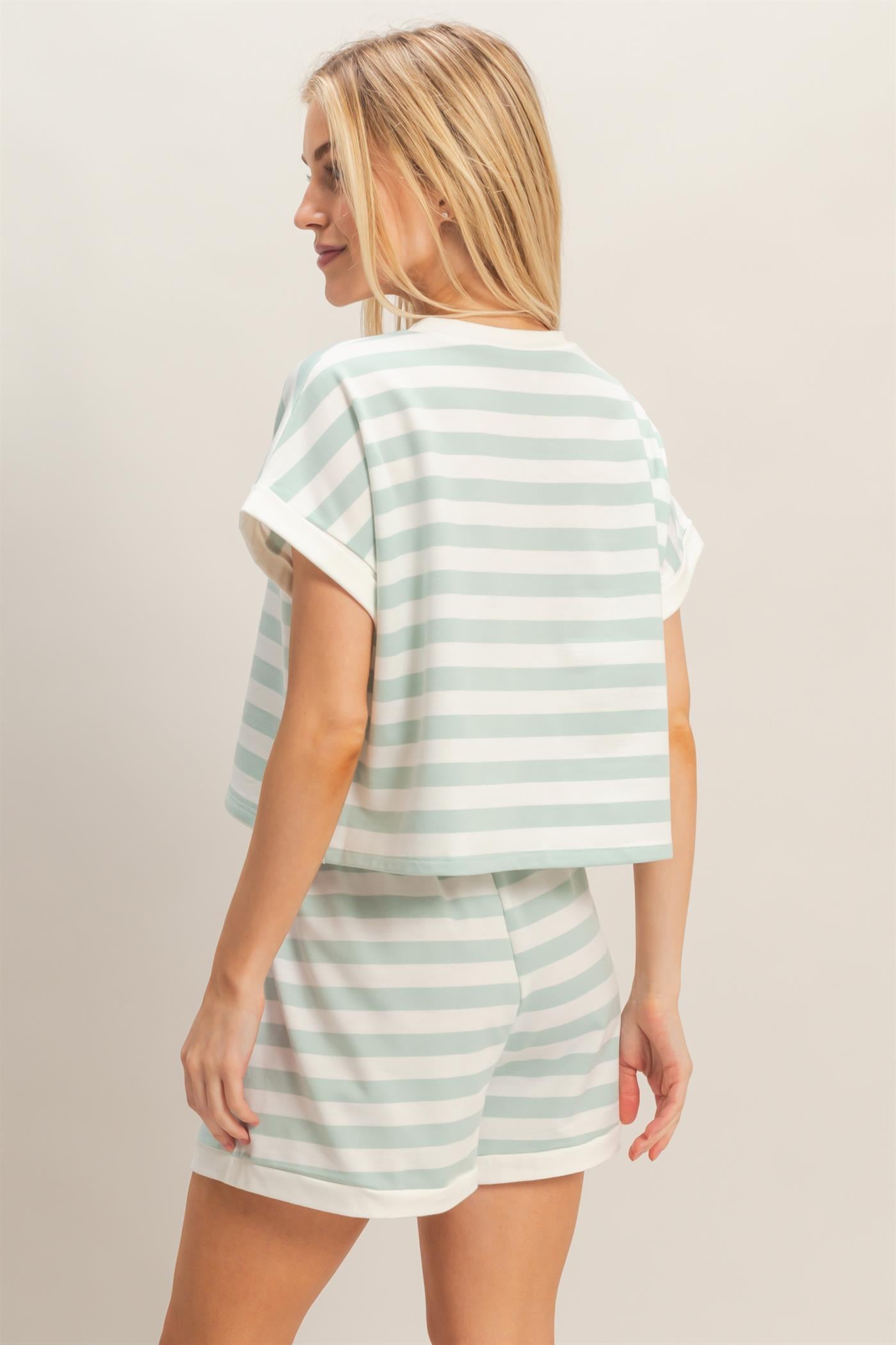 Wholesale Striped Short Sleeve Top & Shorts Set Clothing HF26C064-SET BLUE HYFVE